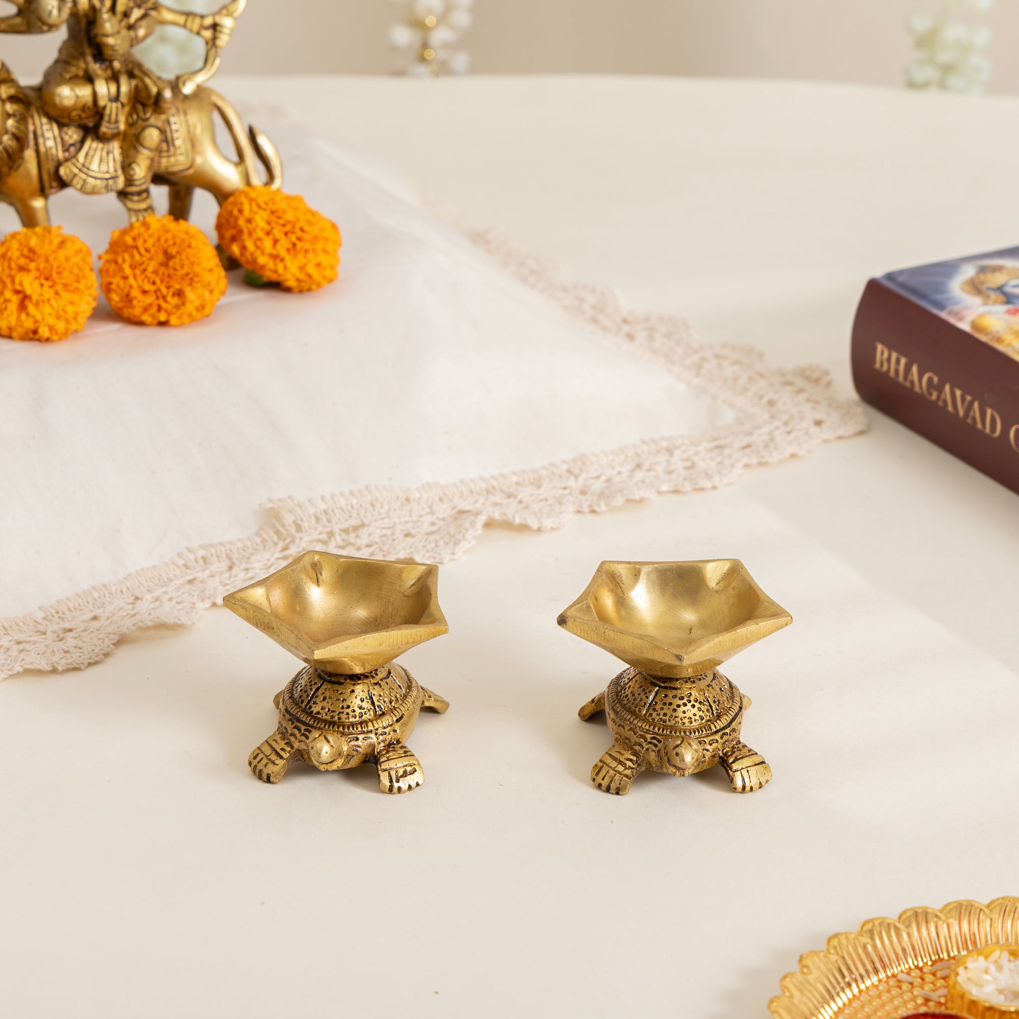Turtle Design Deepak Diya – Brass Diya for Pooja & Home Temple Set of 6