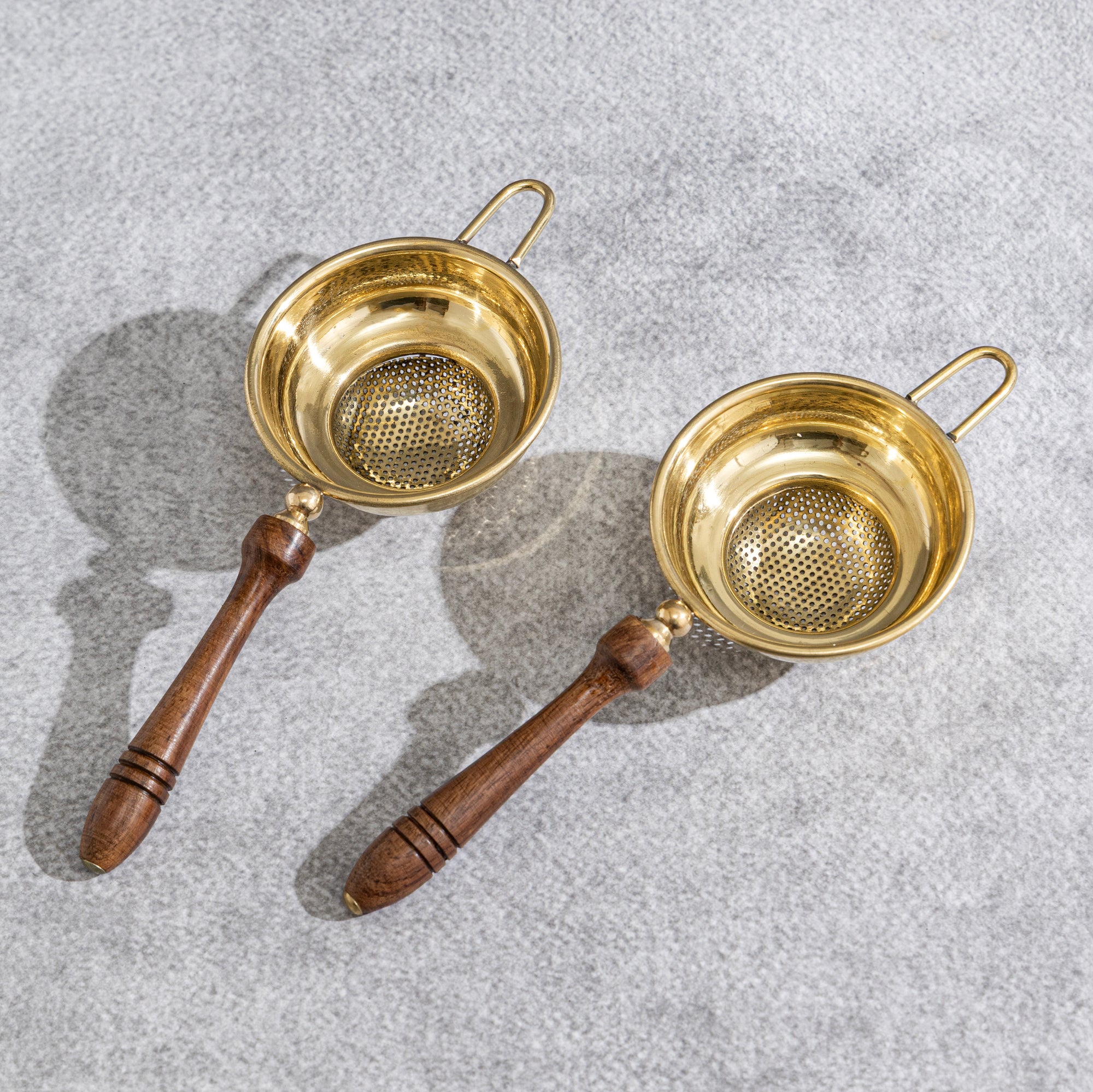 Brass Tea Strainer with Wooden Handle set of 2