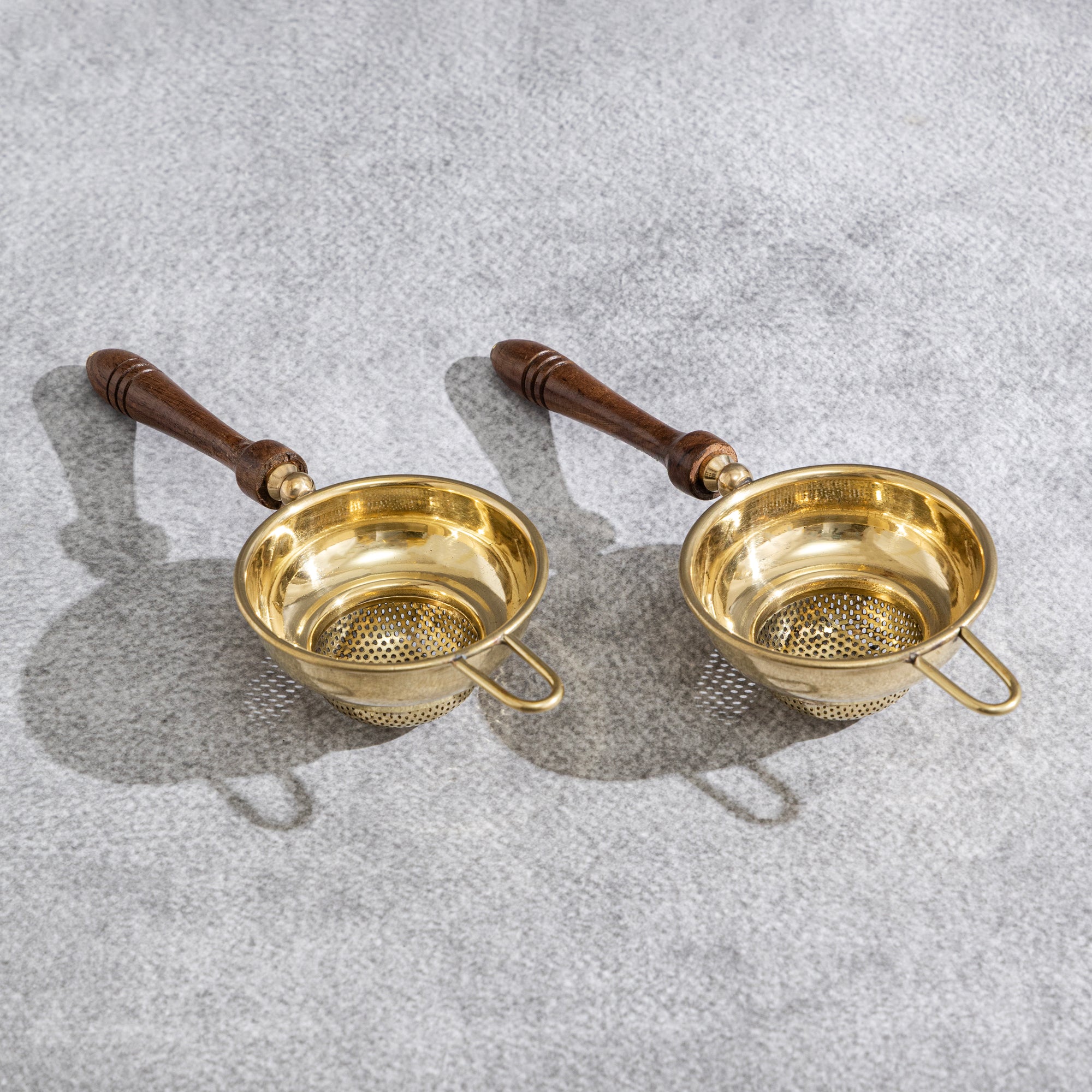Brass Tea Strainer with Wooden Handle set of 2