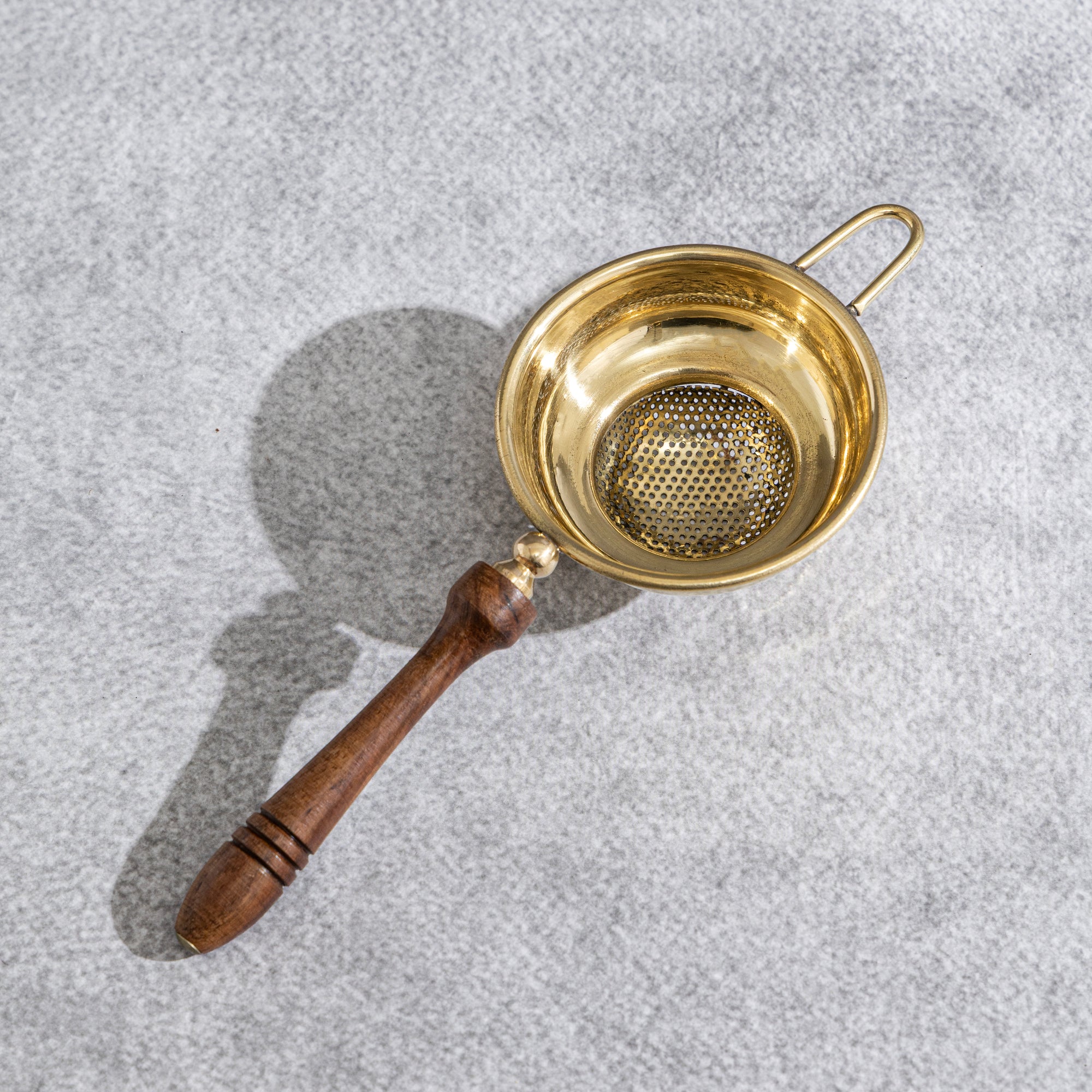 Brass Tea Strainer with Wooden Handle set of 2