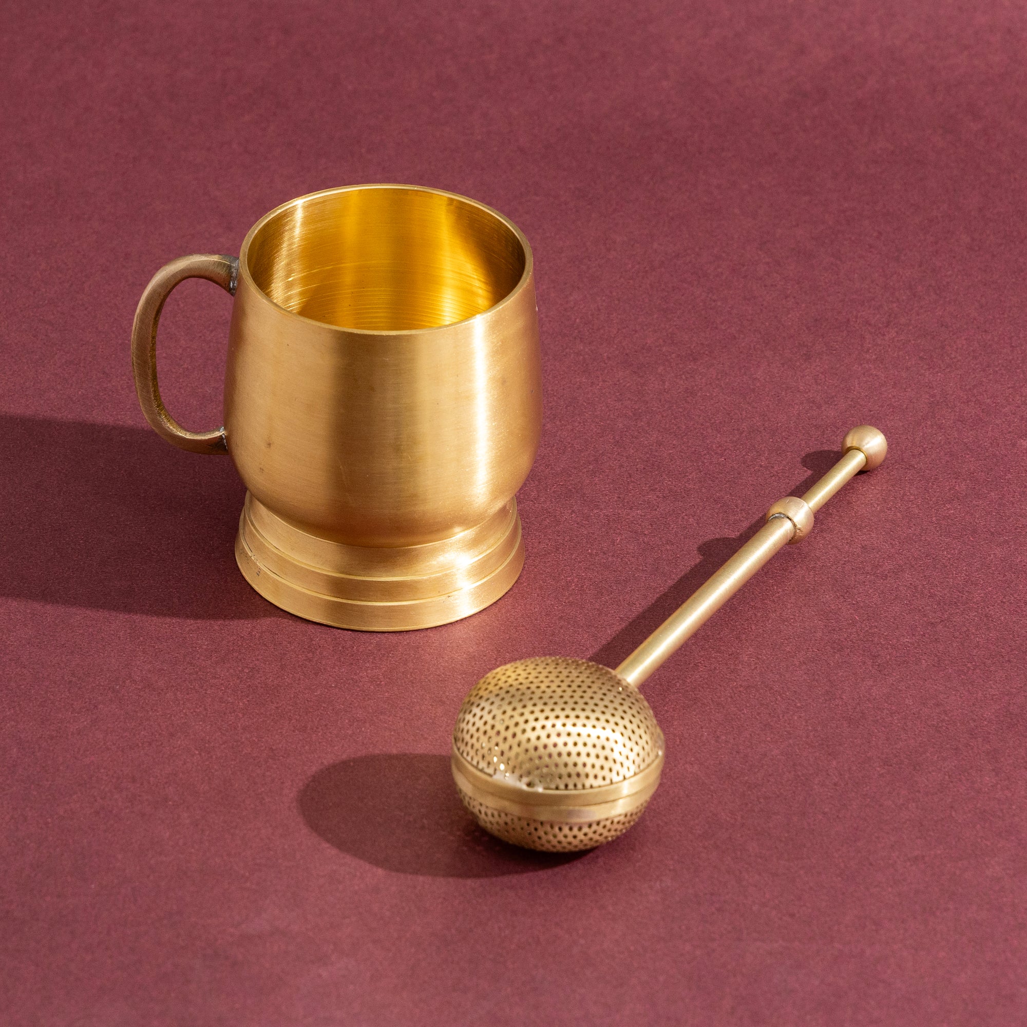 Brass Oreo Mug with Tea Infuser - Handcrafted & Food-Safe
