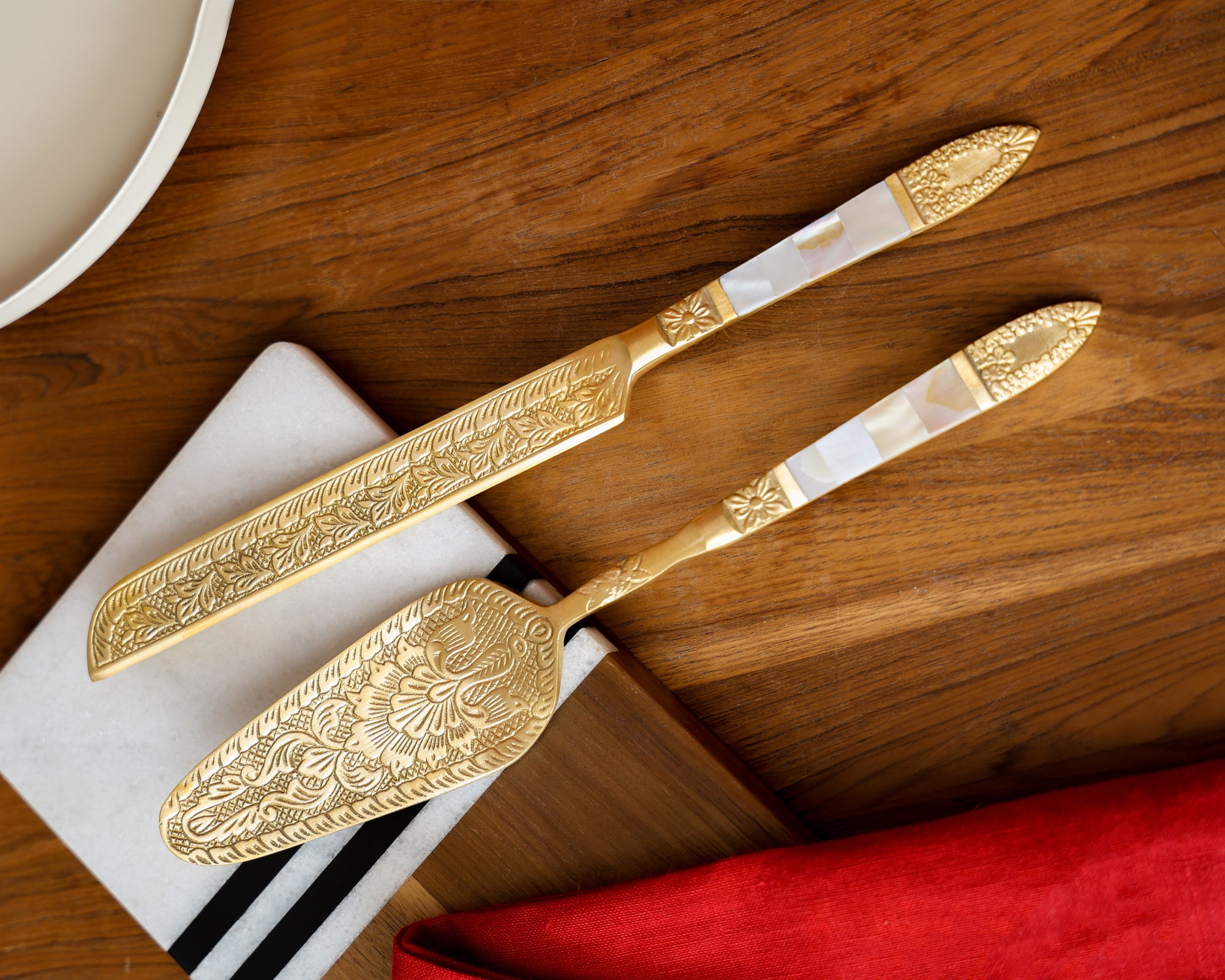 Lead Free Brass Cake Knife & Server Set
