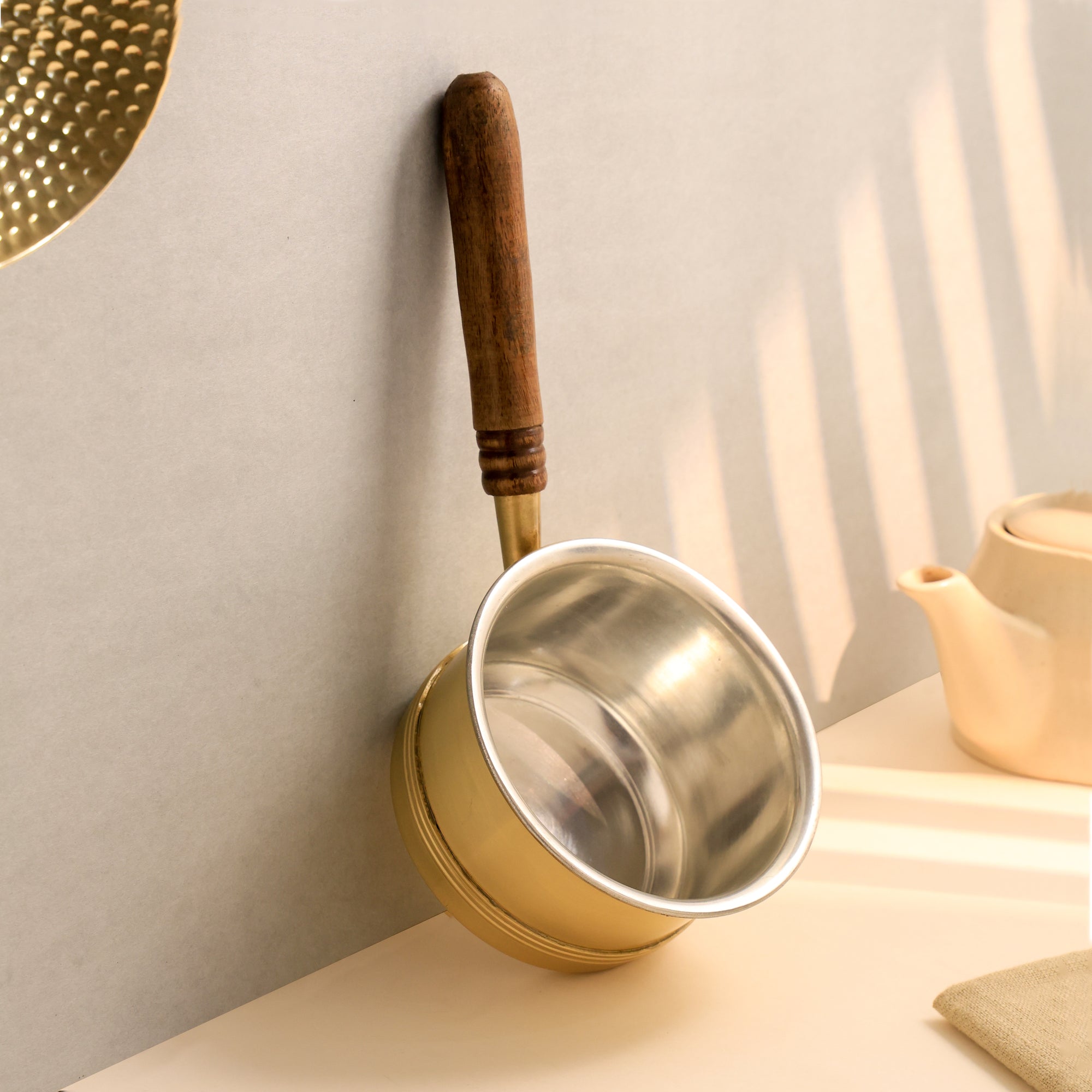 Brass Tea Pan with Wooden Handle – Handcrafted for Elegant Brewing
