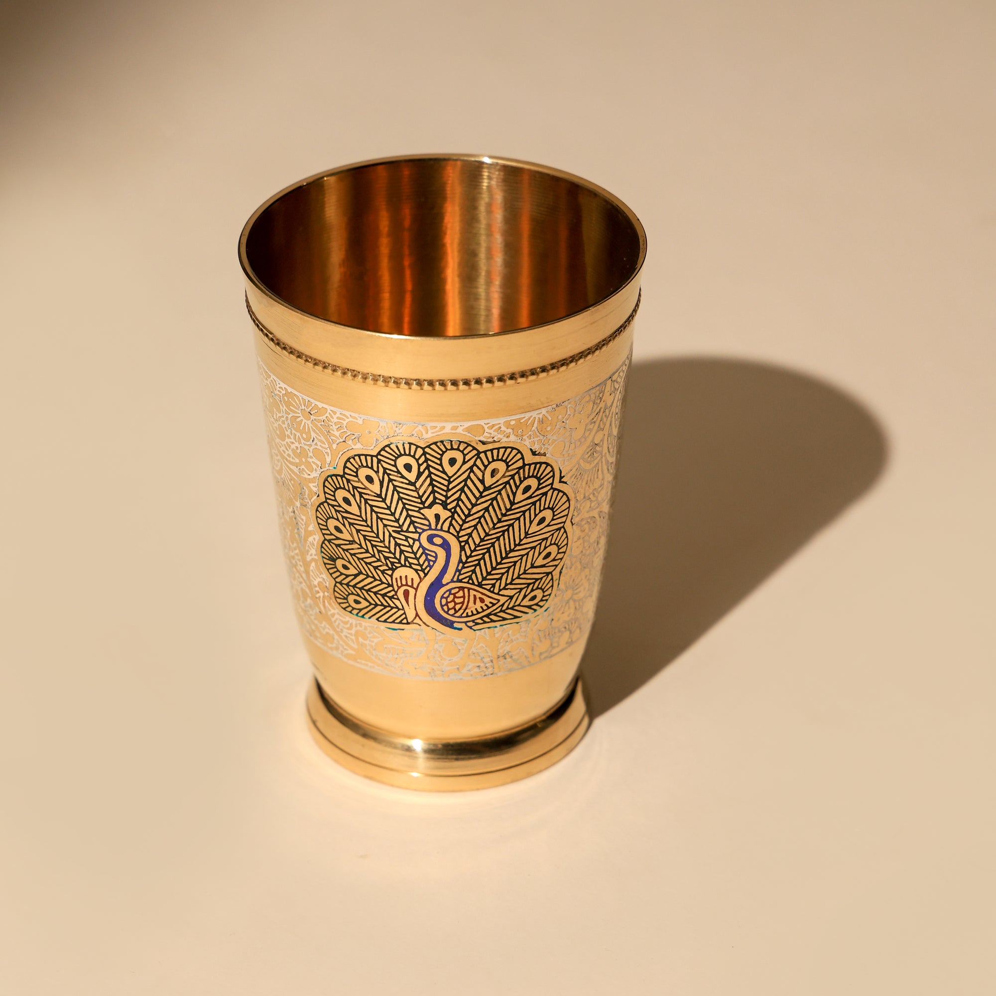 Brass Encraved Peacock Glass Set of 2