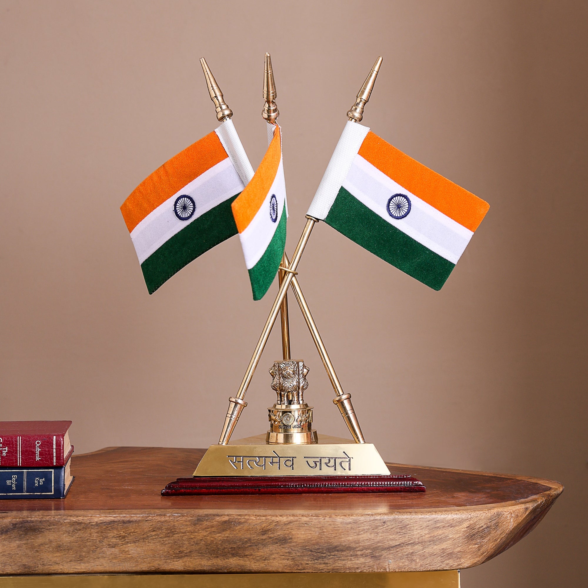 Brass National Triple Flag Stand - 15 inch