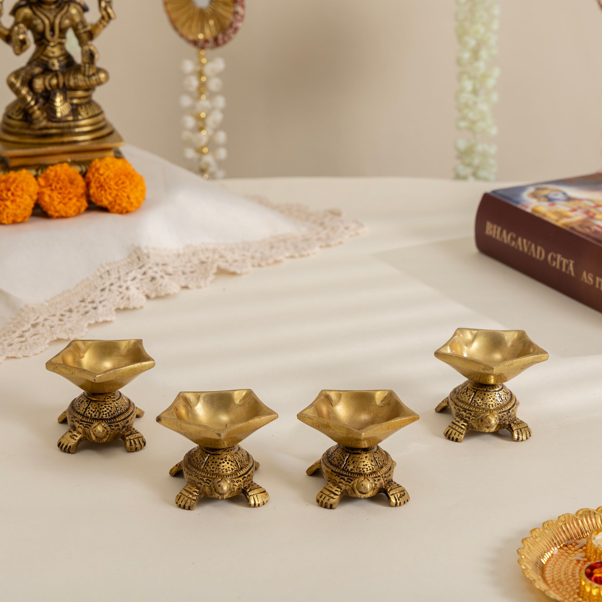 Turtle Design Deepak Diya – Brass Diya for Pooja & Home Temple Set of 6