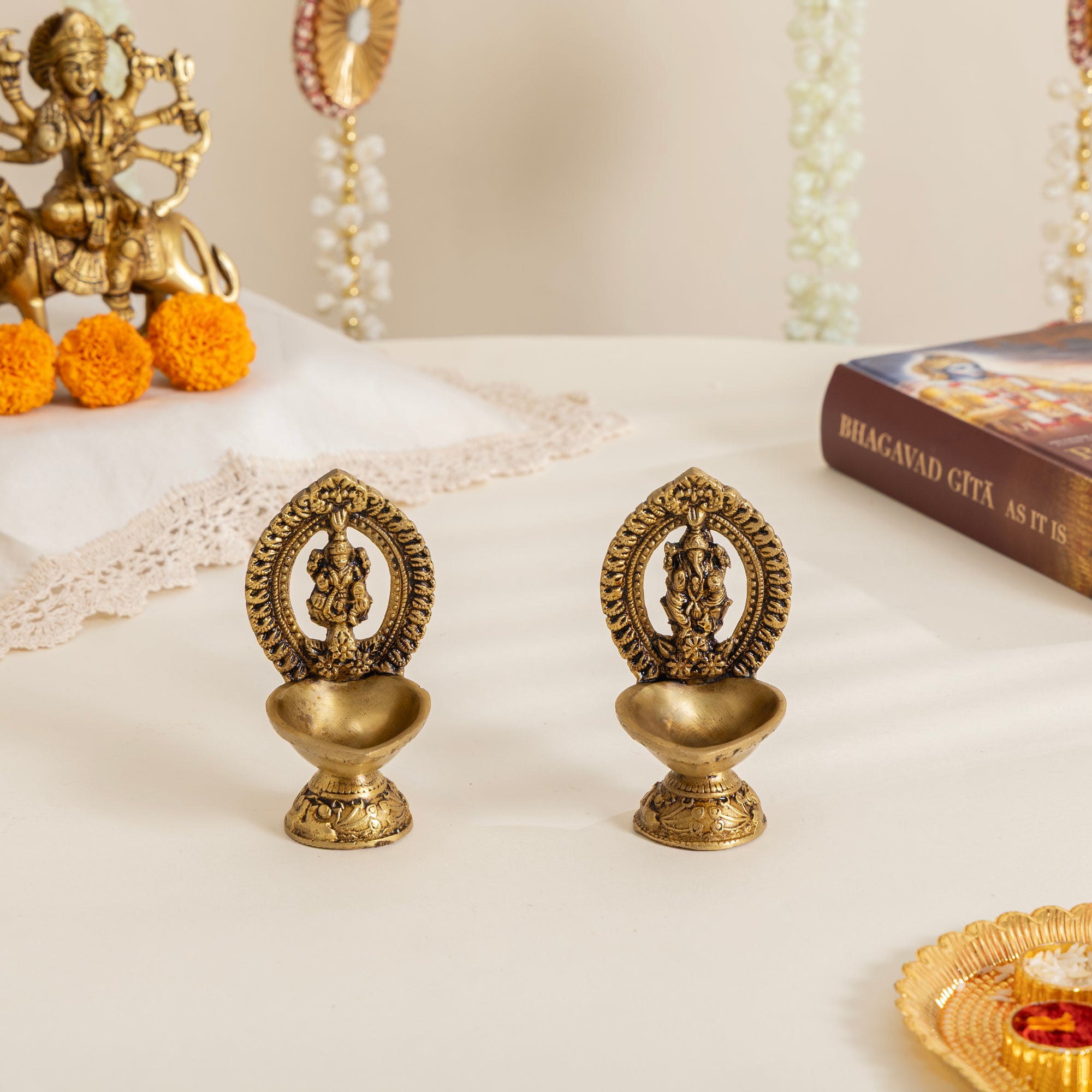 Brass Lakshmi Ganesh Diya Set of 2
