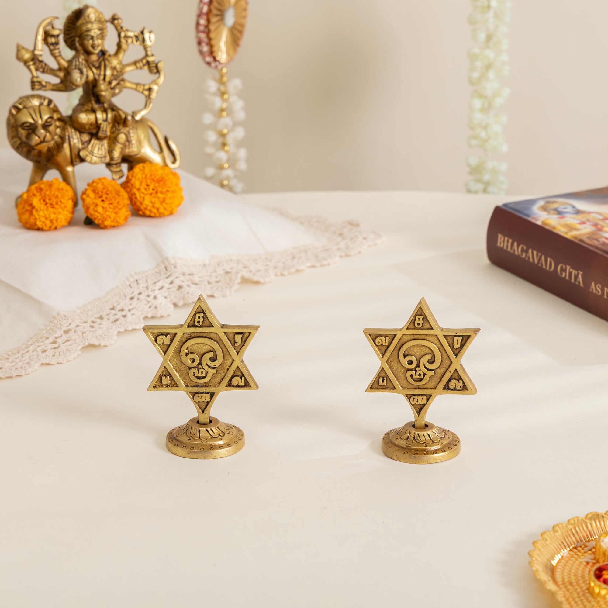 Brass Murugan Om Star Yantram Decorative Showpiece set of 2
