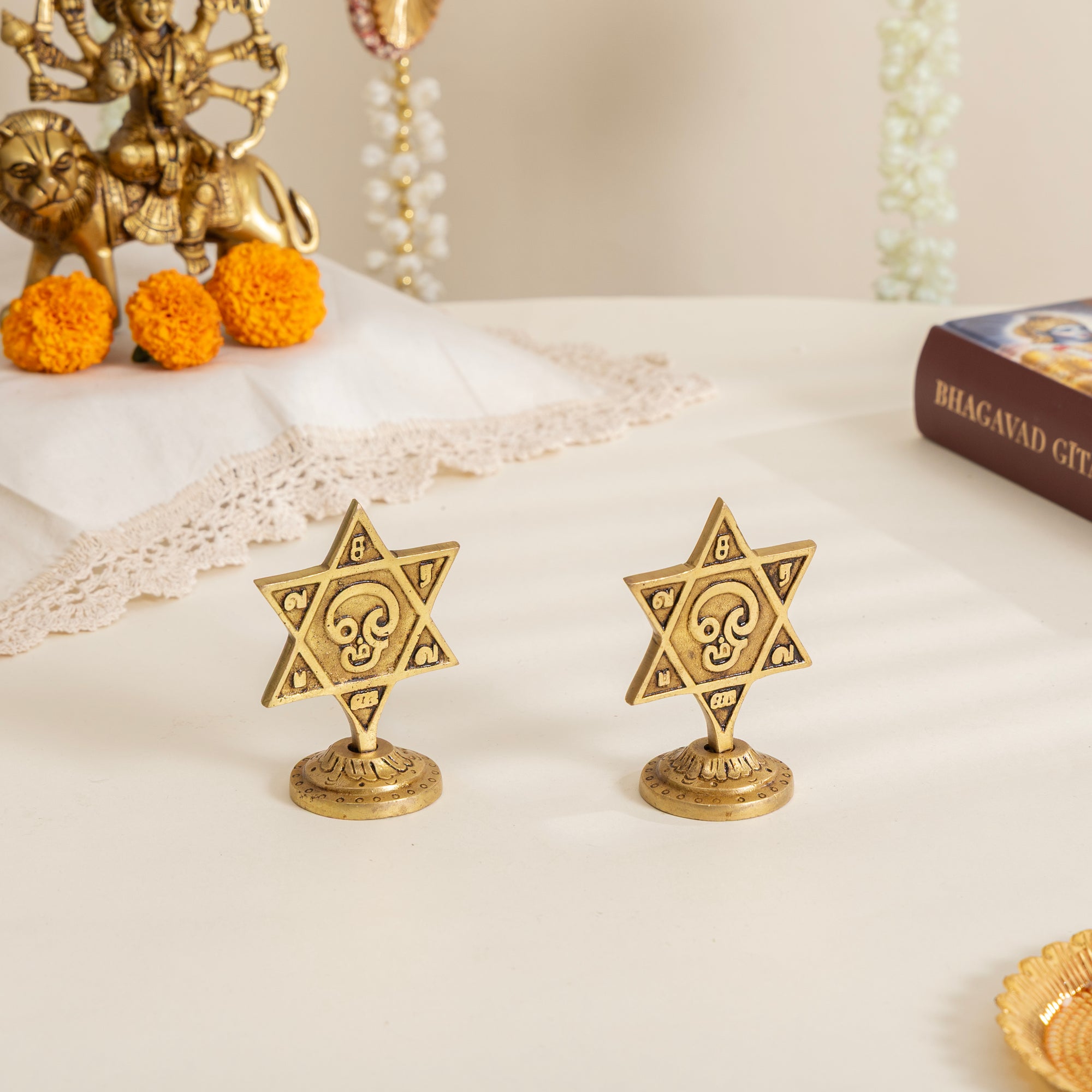 Brass Murugan Om Star Yantram Decorative Showpiece set of 2