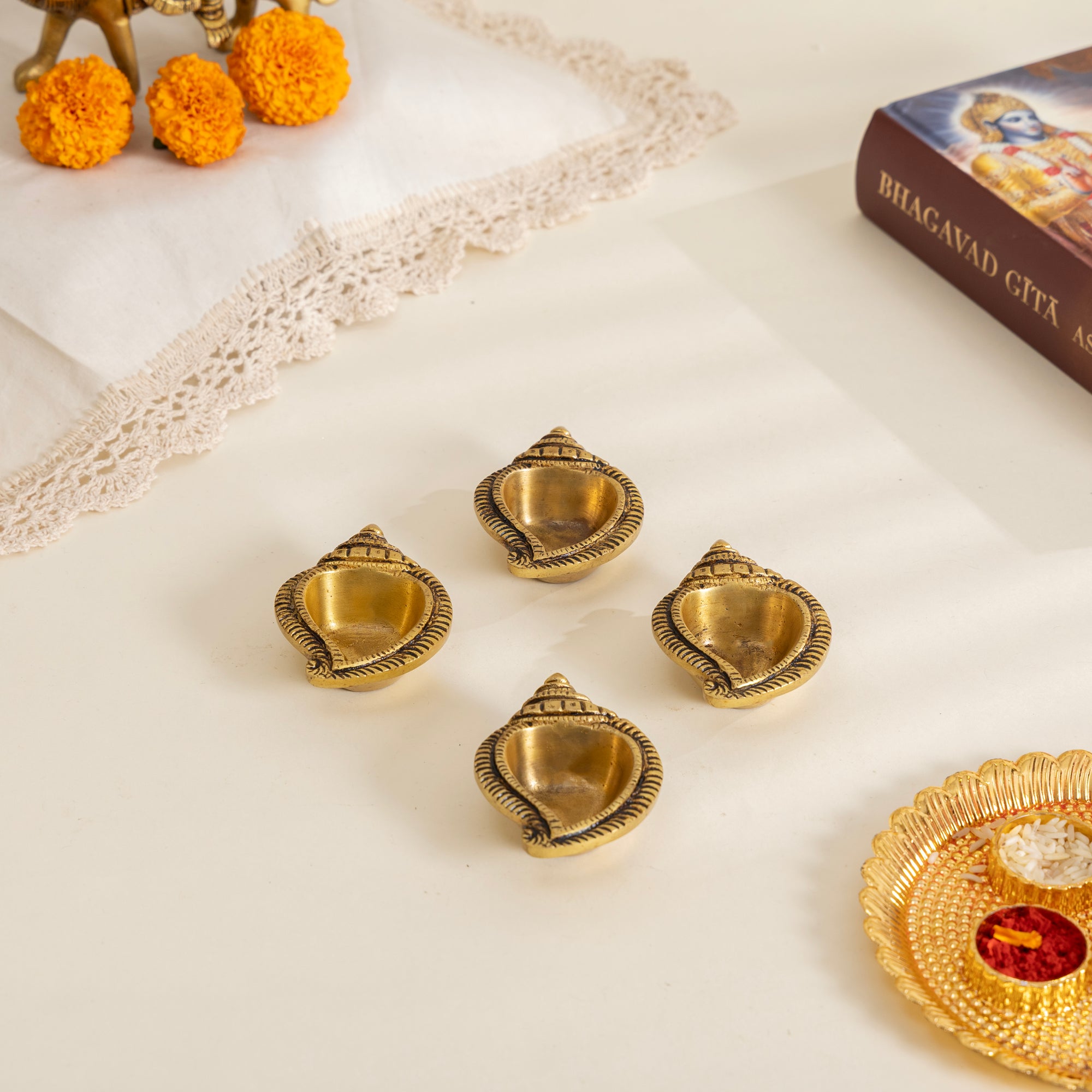 Brass Shankh Shaped Diya Set of 2