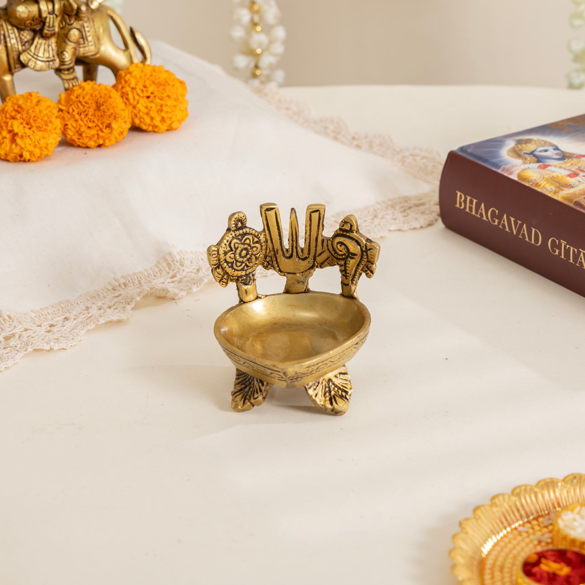Brass Shankh Chakra Namam Diya Set of 4