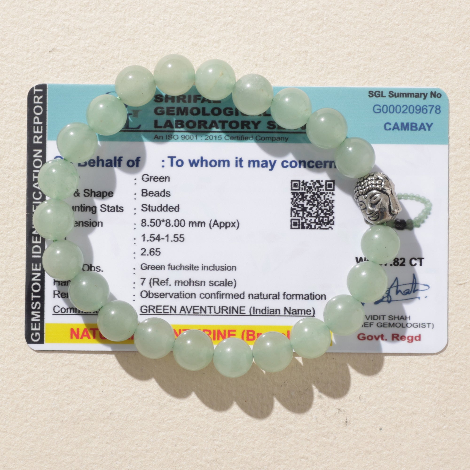 Certified Green Aventurine with Buddha Head Charm