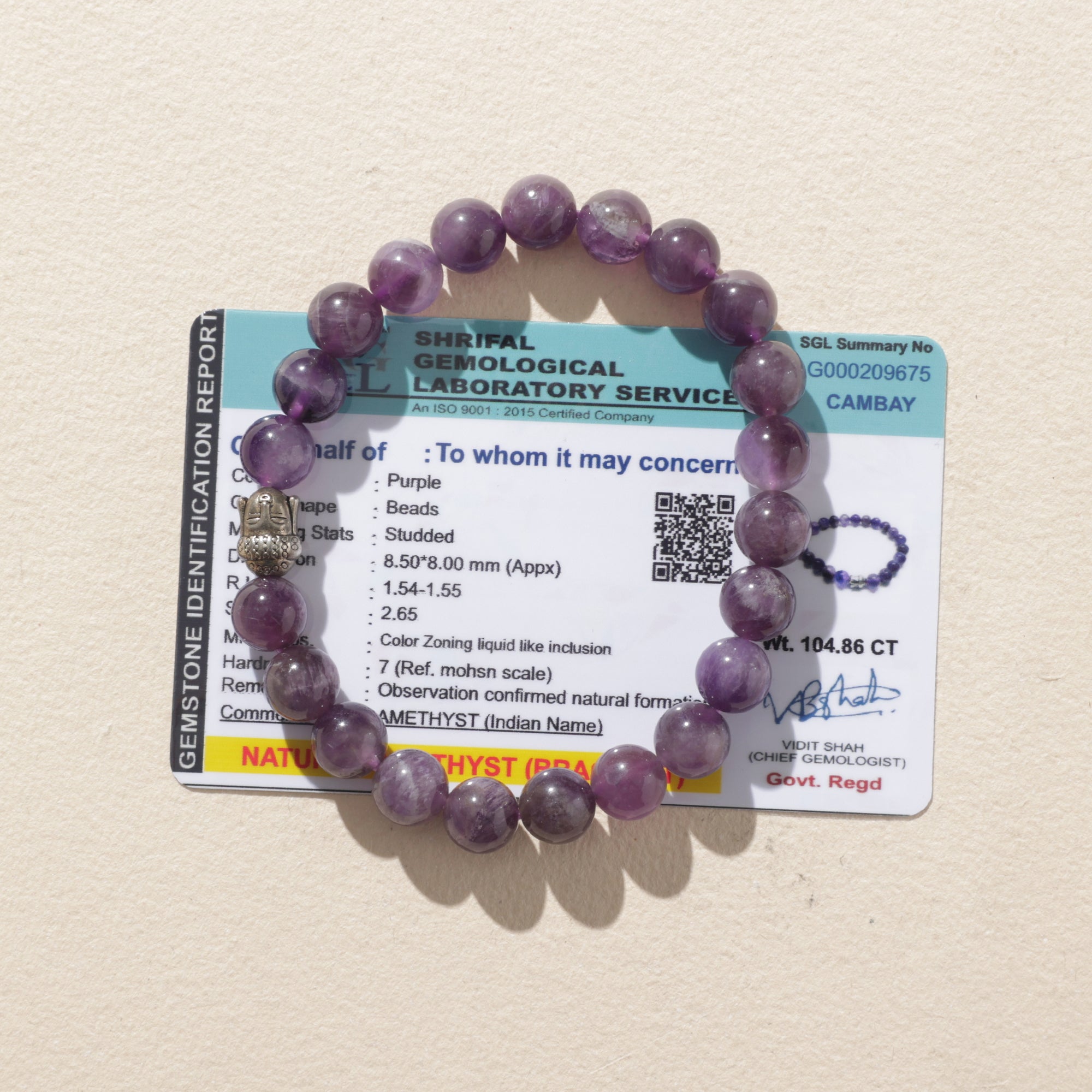 Certified Natural Amethyst Bracelet with Buddha Head