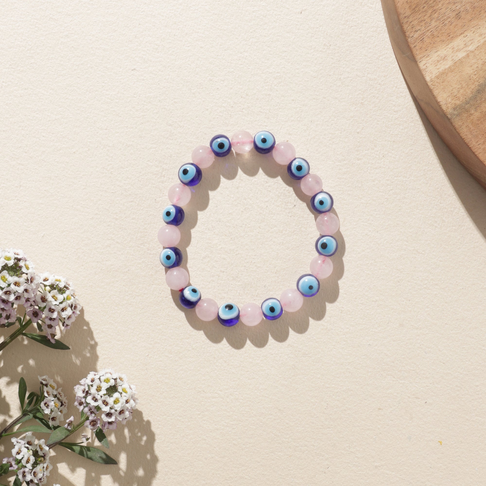 Certified Rose Quartz & Turkish Evil Eye Bracelet