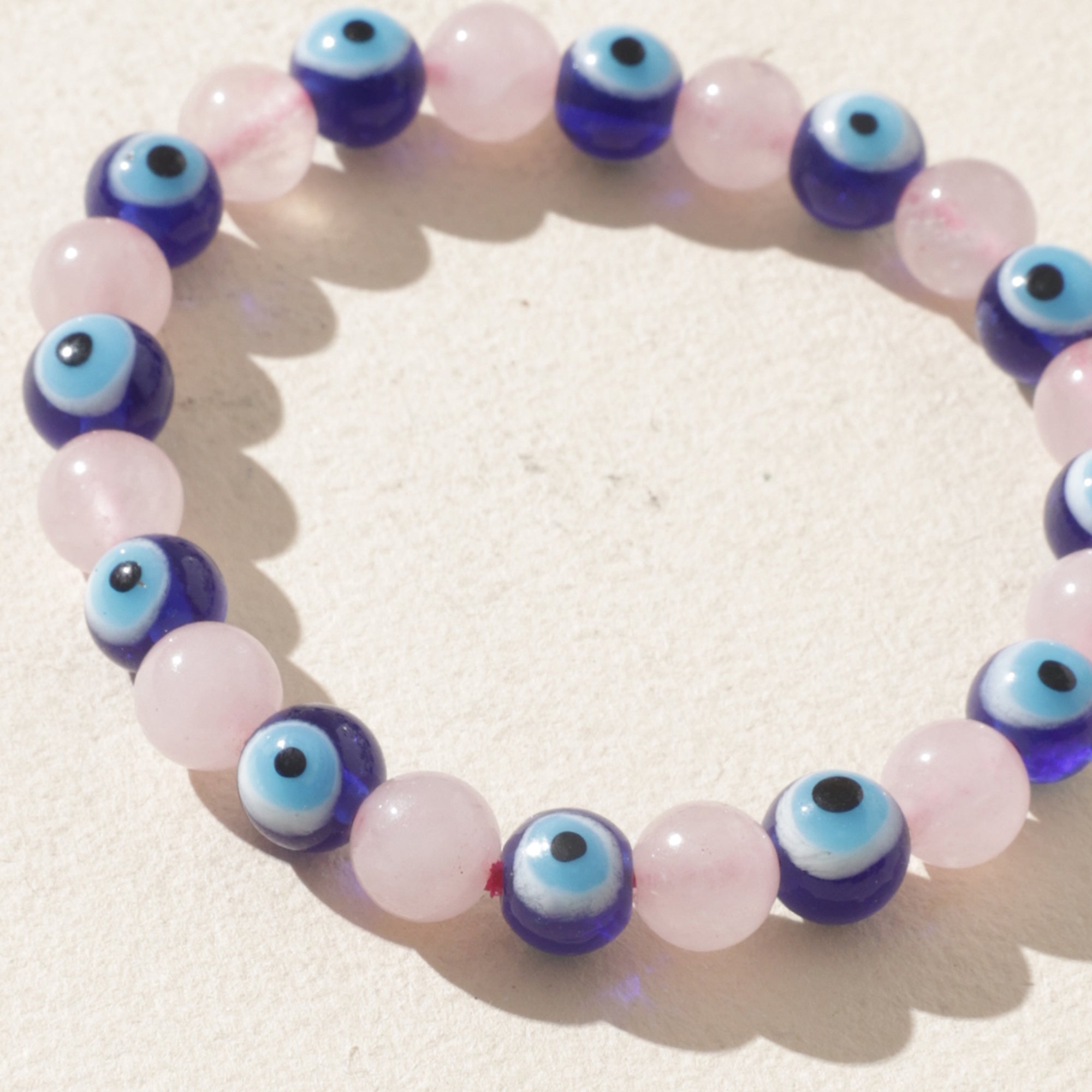 Certified Rose Quartz & Turkish Evil Eye Bracelet
