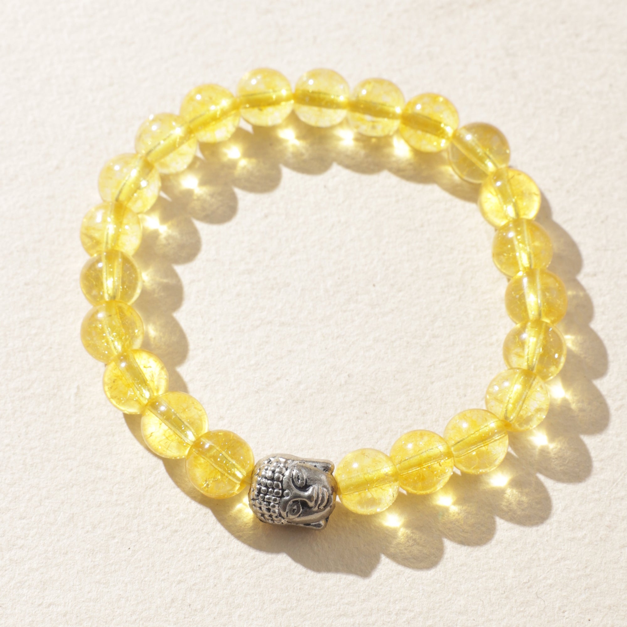 Certified Citrine Crystal Healing Bracelet with Buddha Head Charm