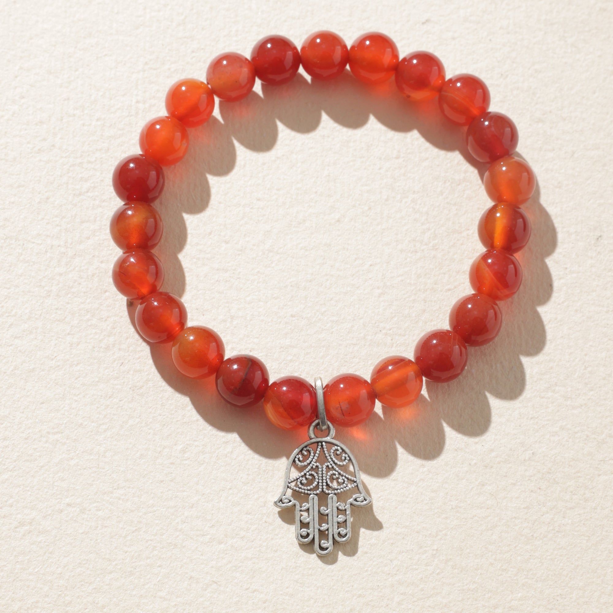 Certified Carnelian Crystal Healing Bracelet with Hamsa Charm
