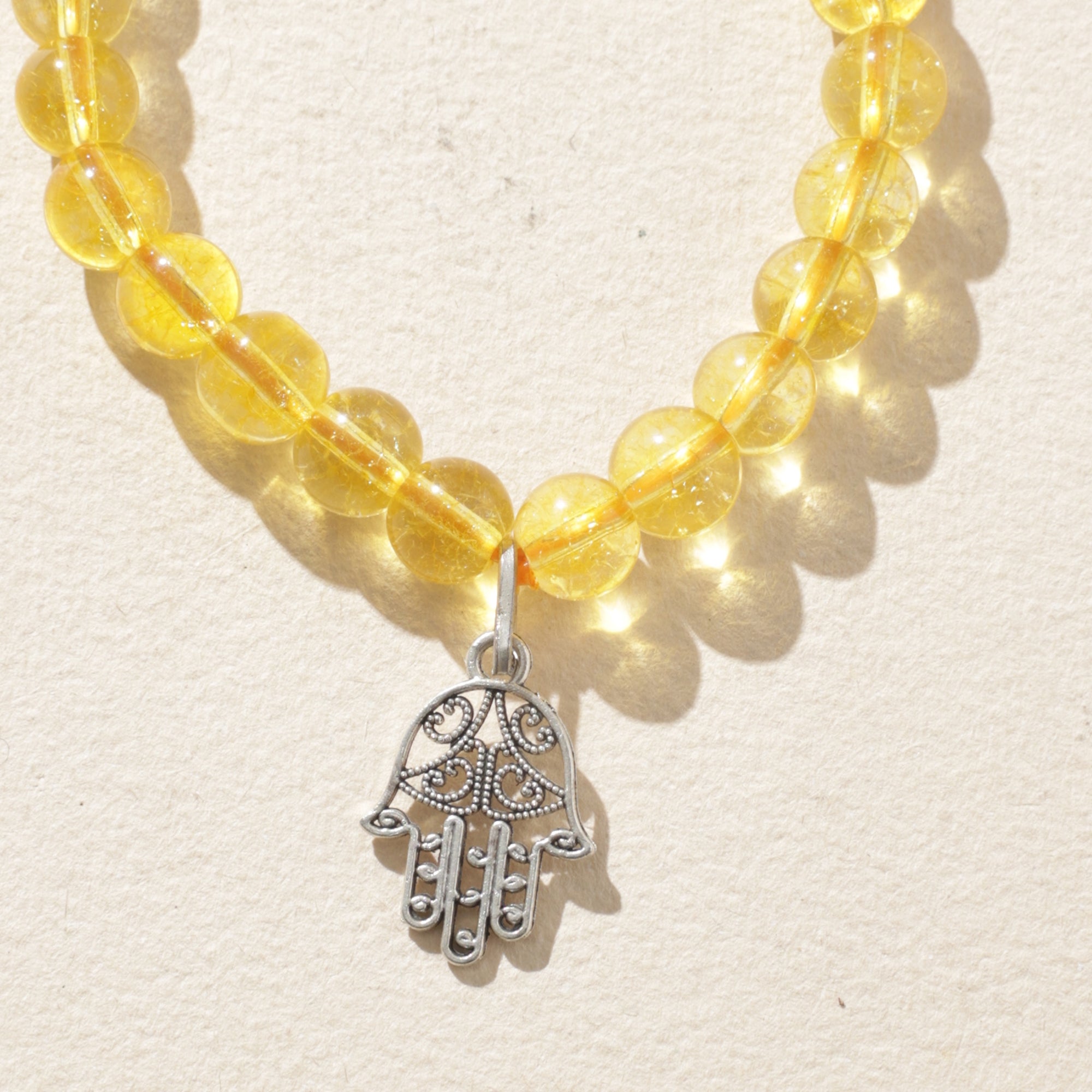 Certified Citrine Crystal Healing Bracelet with Hamsa Charm
