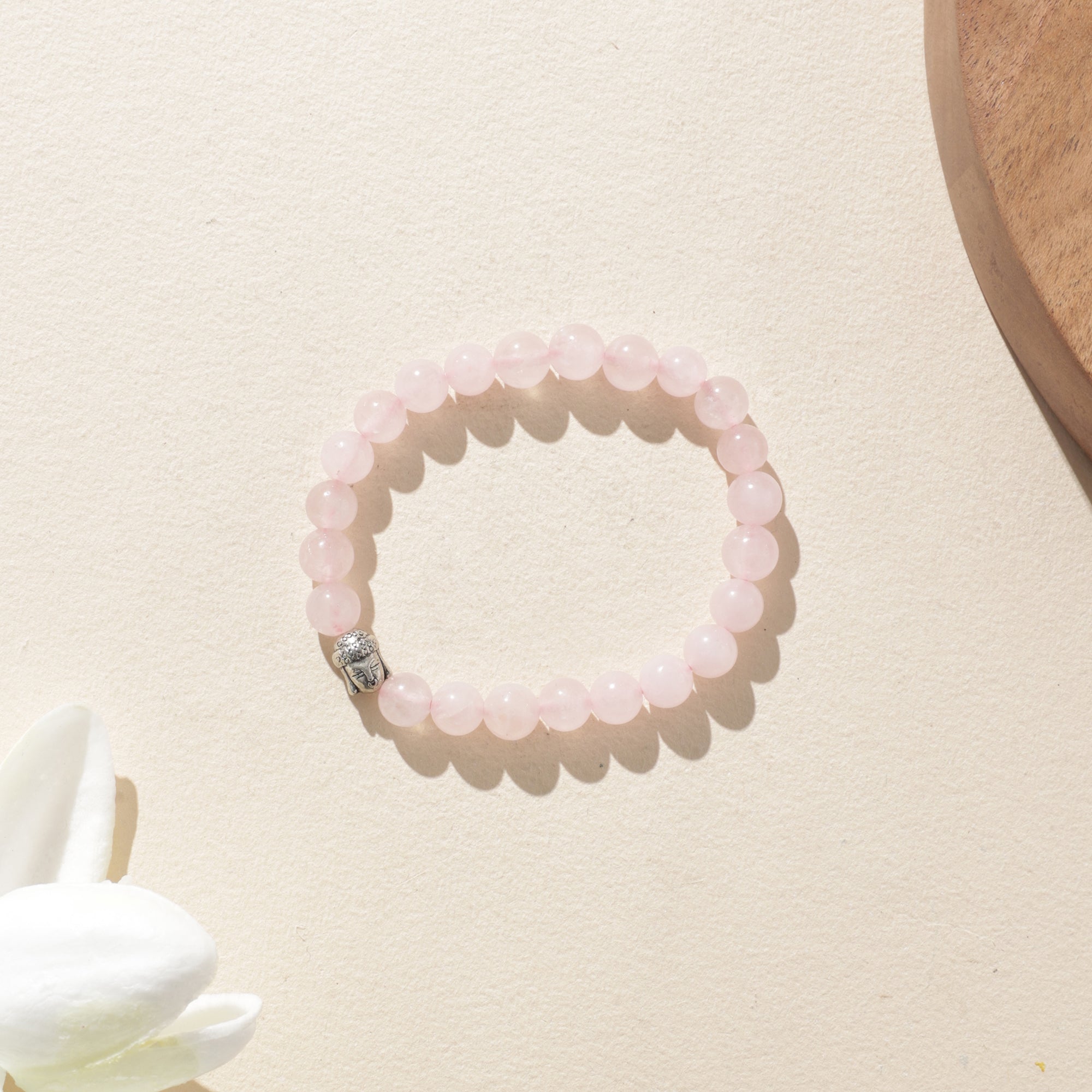 Certified Rose Quartz Crystal Bracelet with Buddha Head Charm