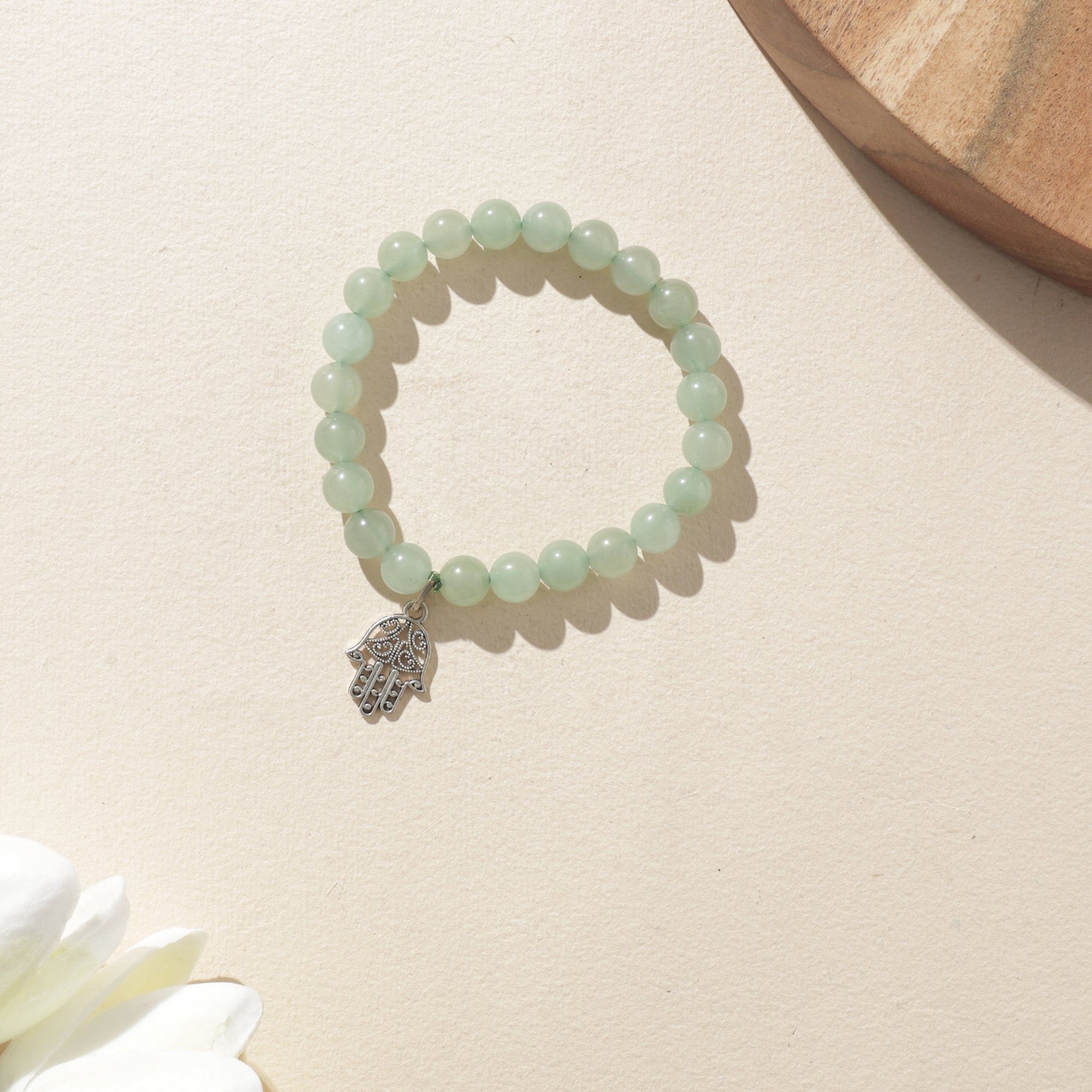 Certified Green Aventurine Crystal Bracelet with Hamsa Charm