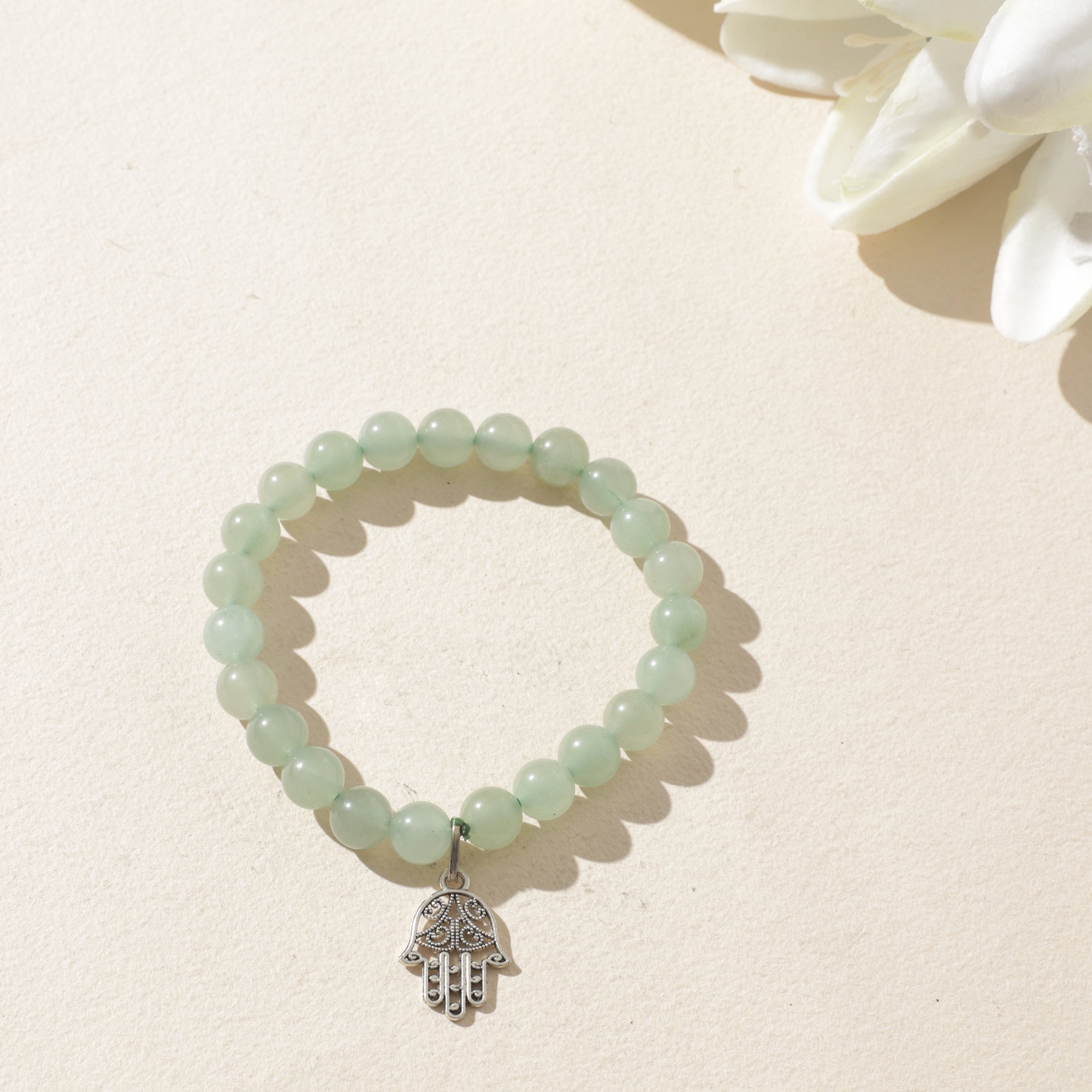 Certified Green Aventurine Crystal Bracelet with Hamsa Charm