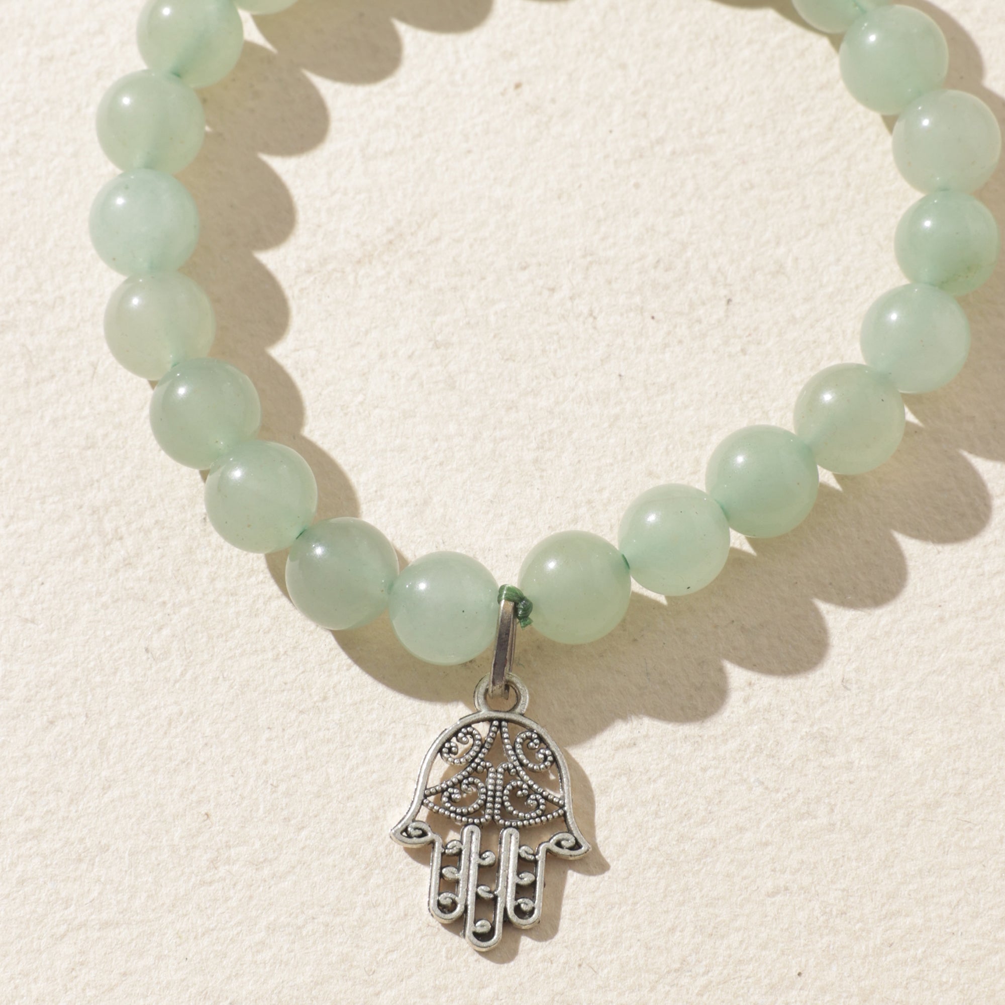 Certified Green Aventurine Crystal Bracelet with Hamsa Charm