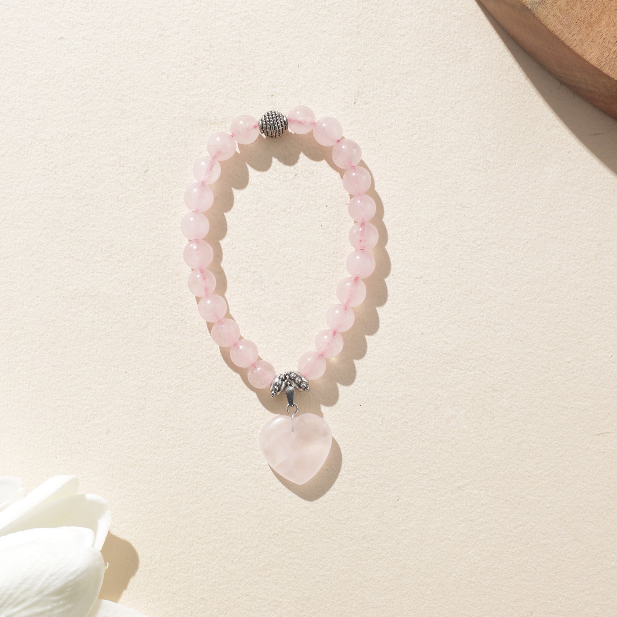 Certified Rose Quartz Crystal Bracelet with Heart Charm