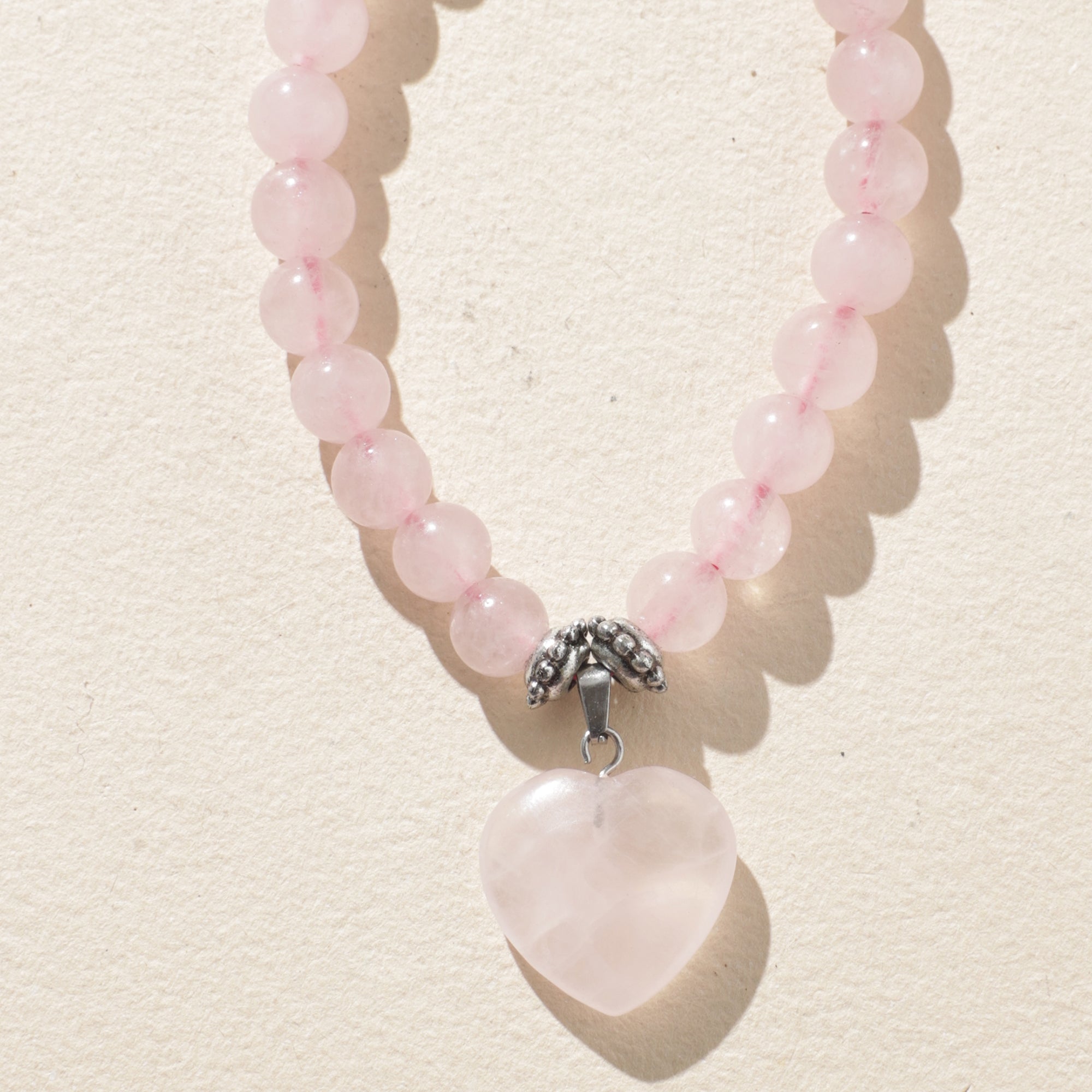 Certified Rose Quartz Crystal Bracelet with Heart Charm