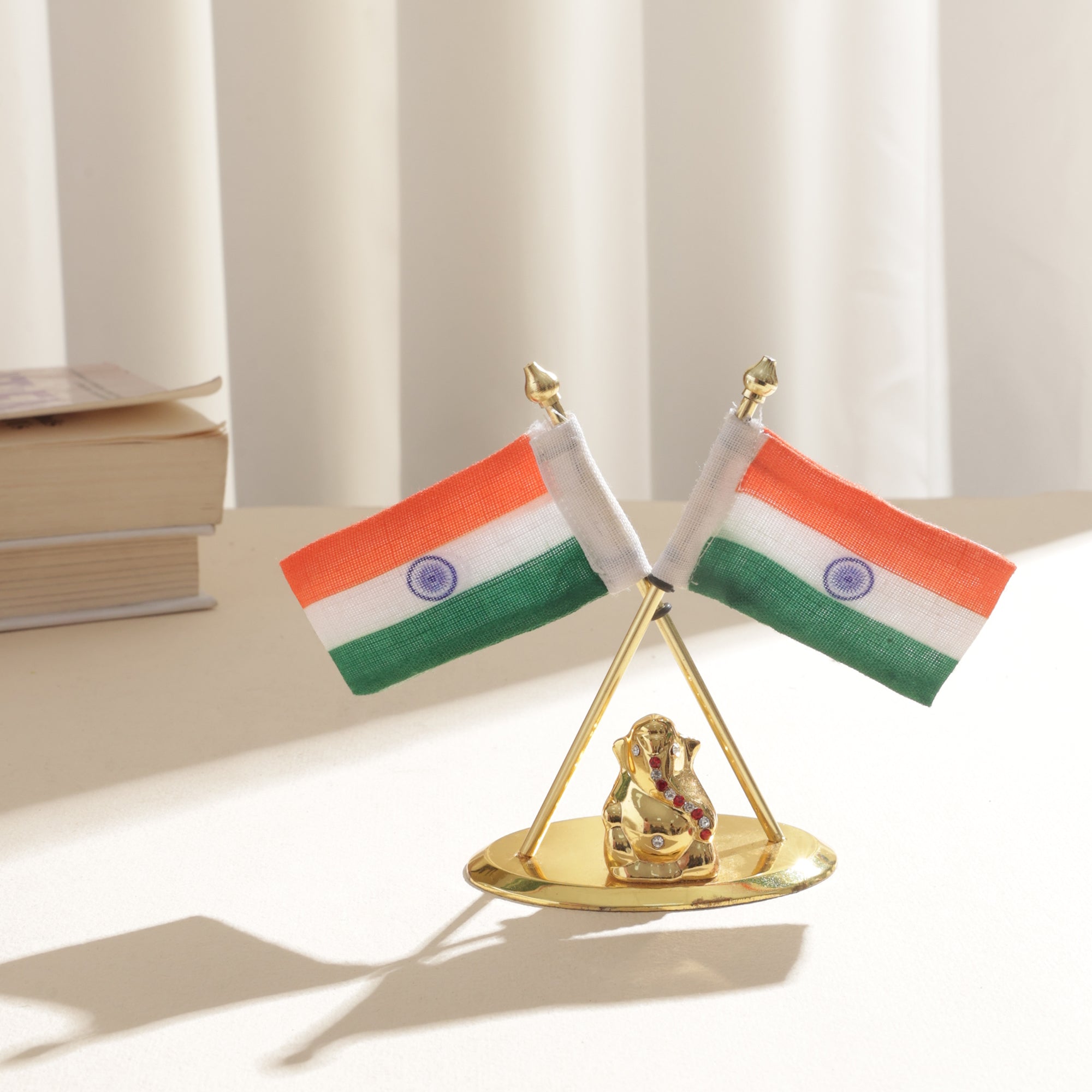 Brass Cross Flag with Ganesha- 4 inch