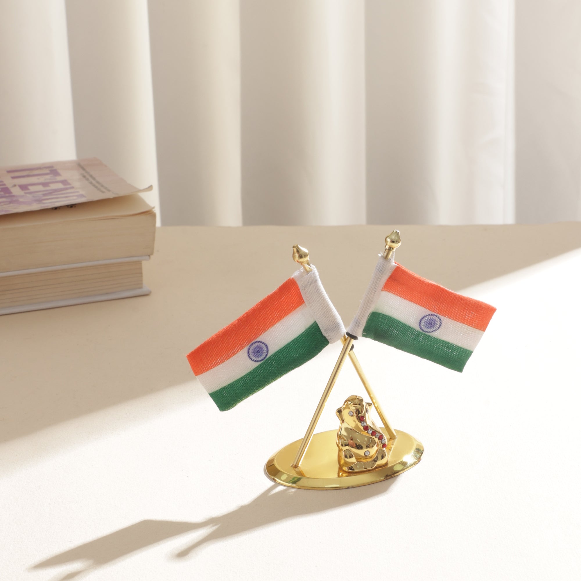 Brass Cross Flag with Ganesha- 4 inch