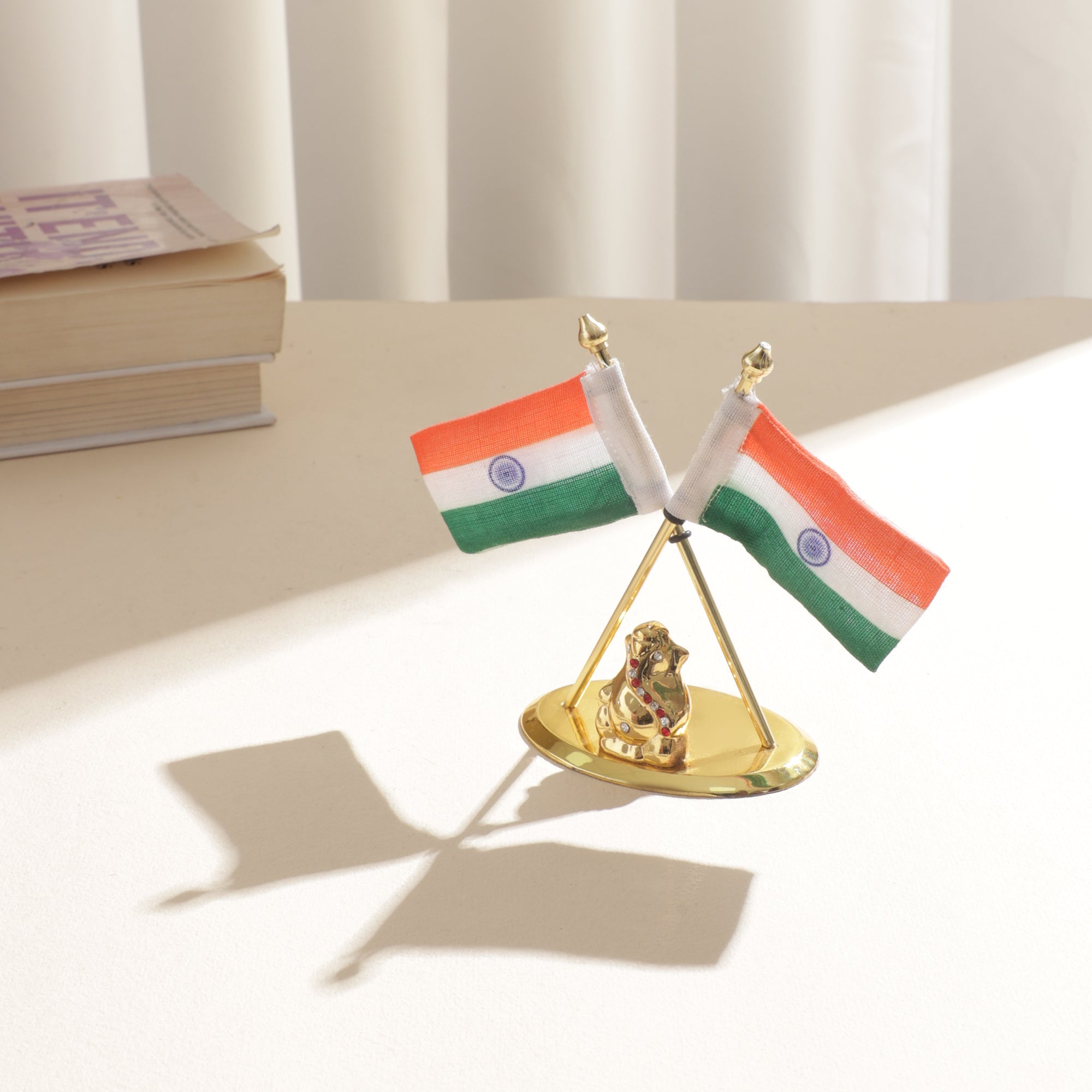 Brass Cross Flag with Ganesha- 4 inch