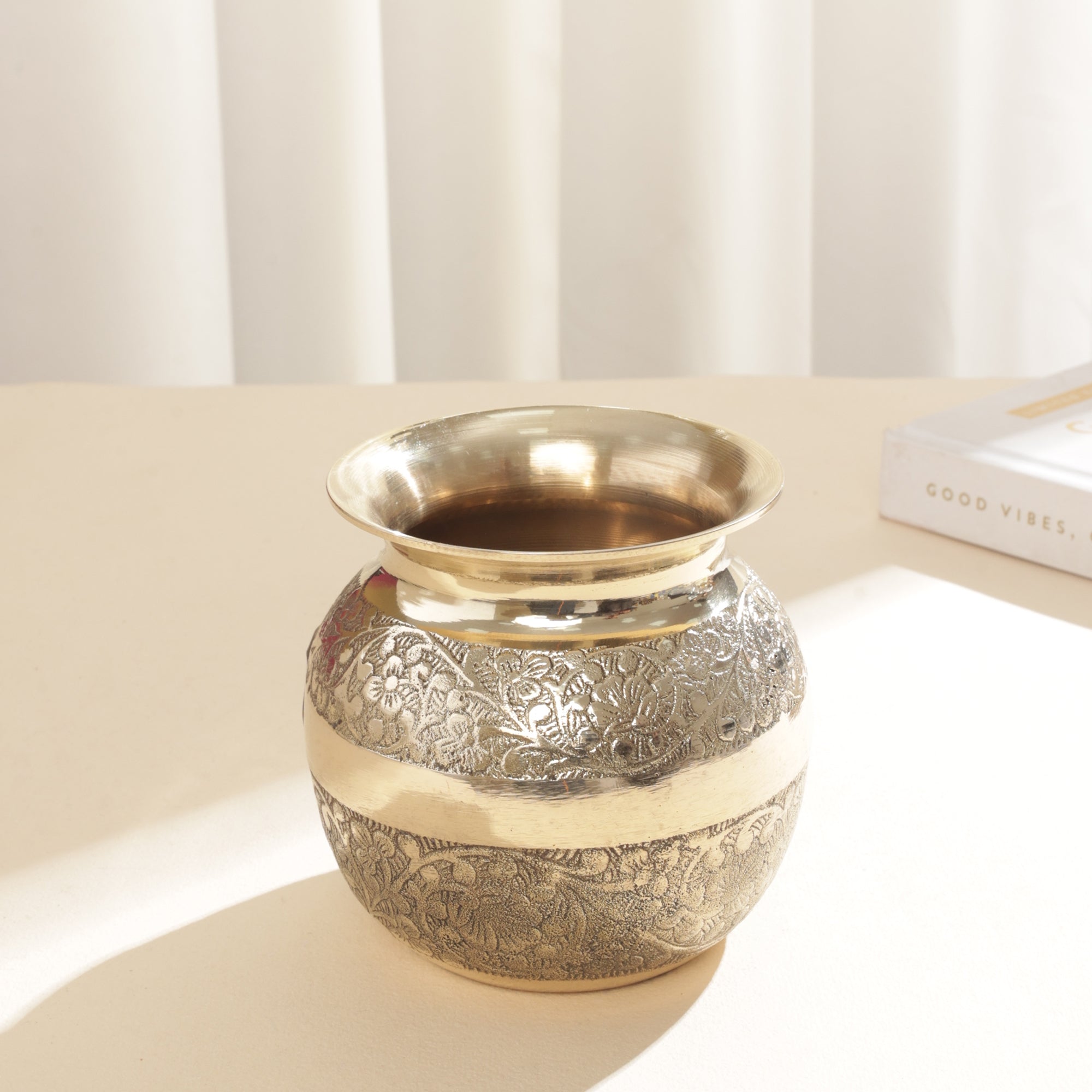 Brass Round Nakashi Kalash - 5 inch