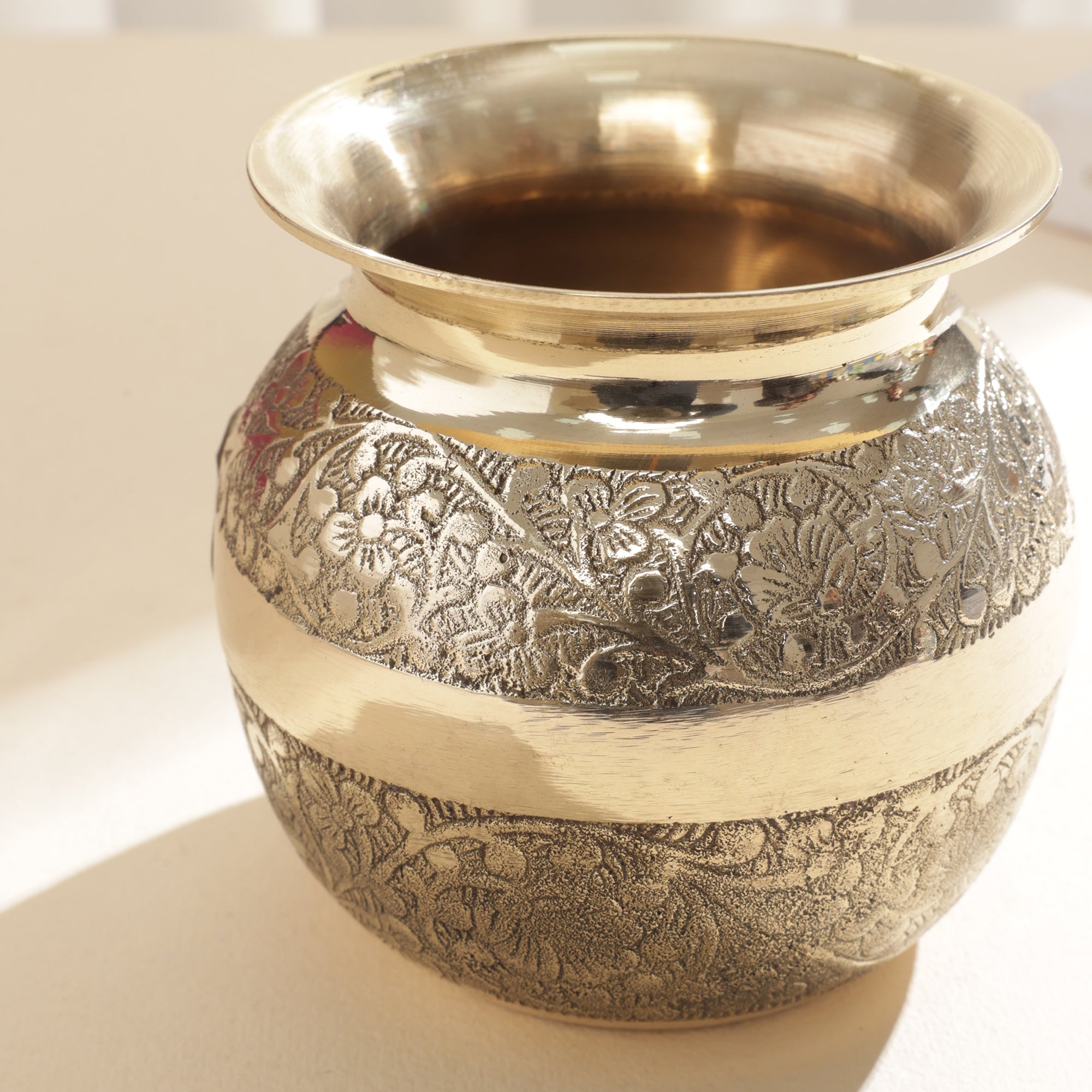 Brass Round Nakashi Kalash - 5 inch
