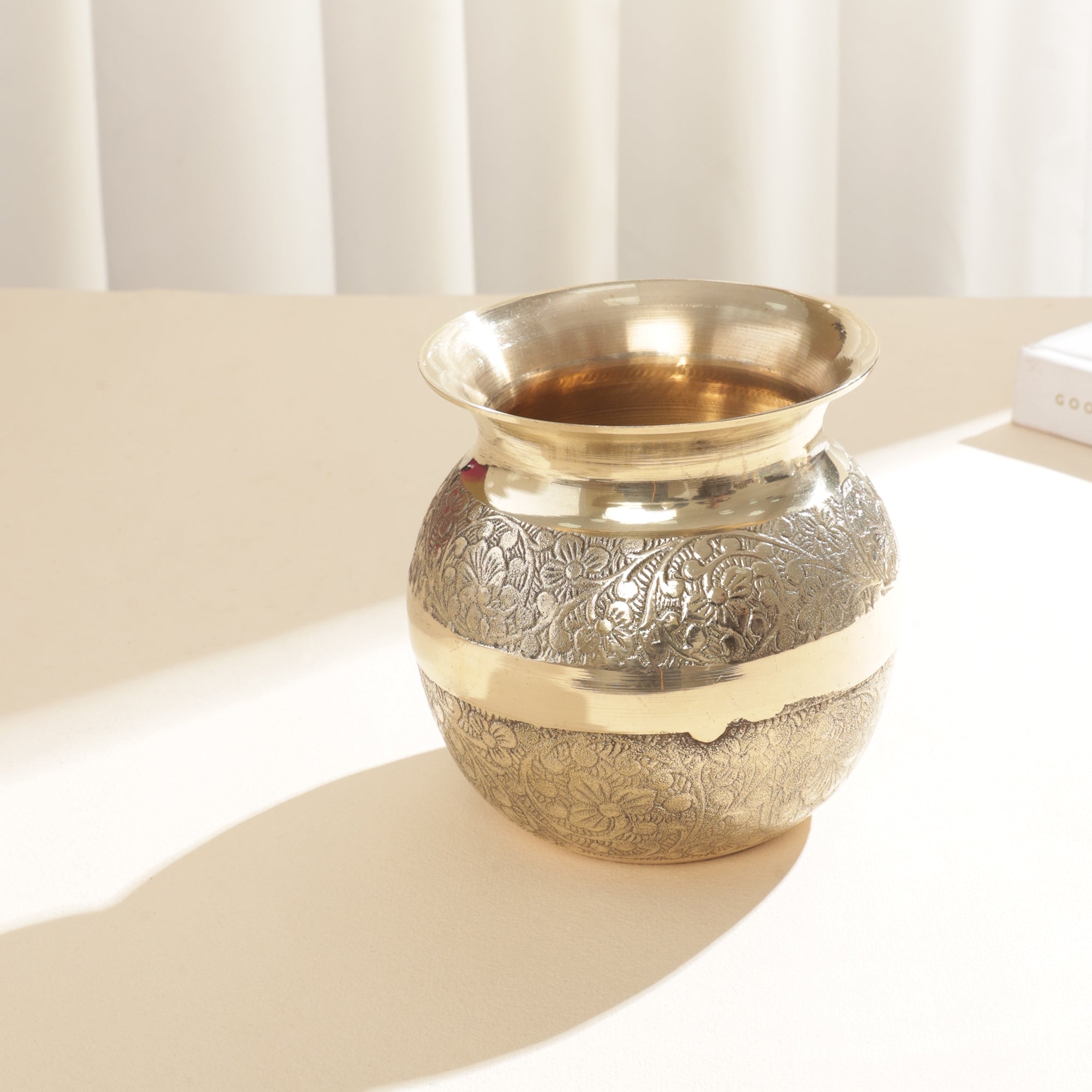 Brass Round Nakashi Kalash/Lota - 4 Inch