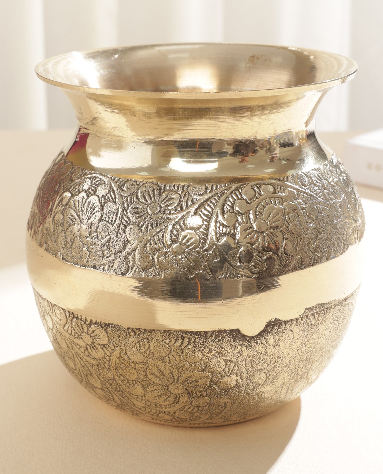 Brass Round Nakashi Kalash - 5 inch