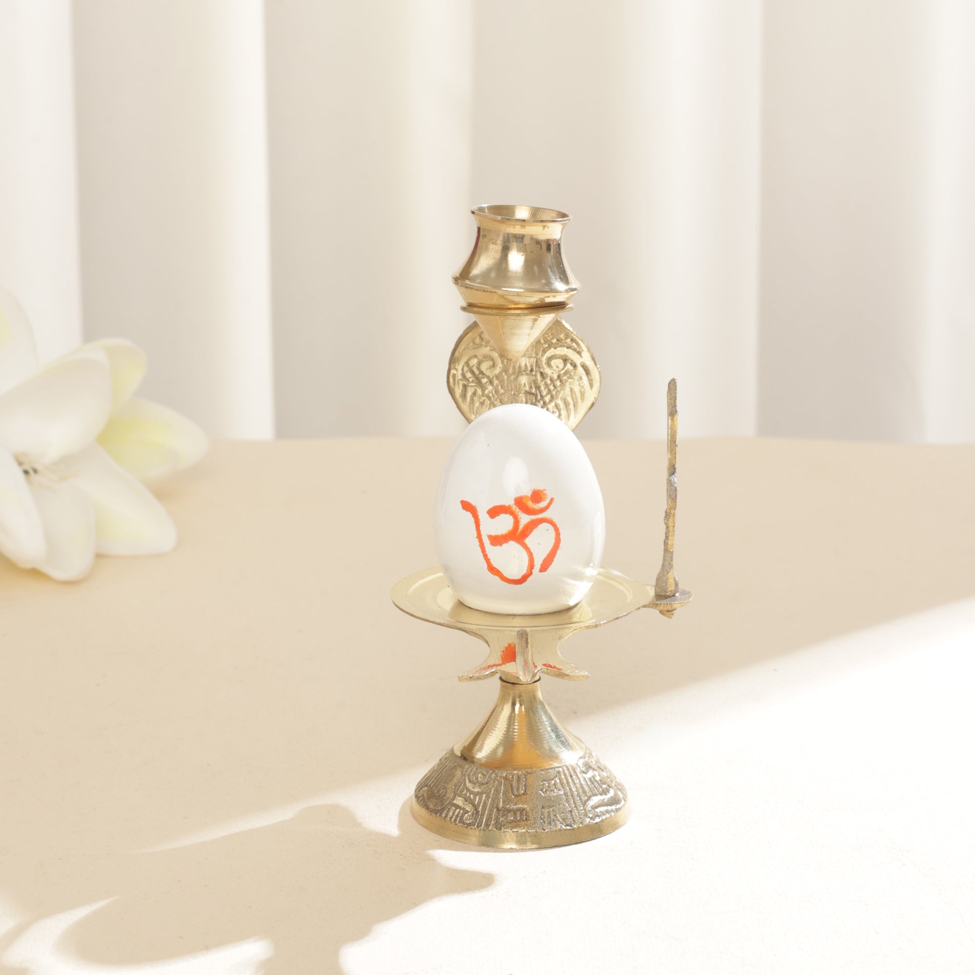 Brass White Shaligram Shivling - 4.5 Inch