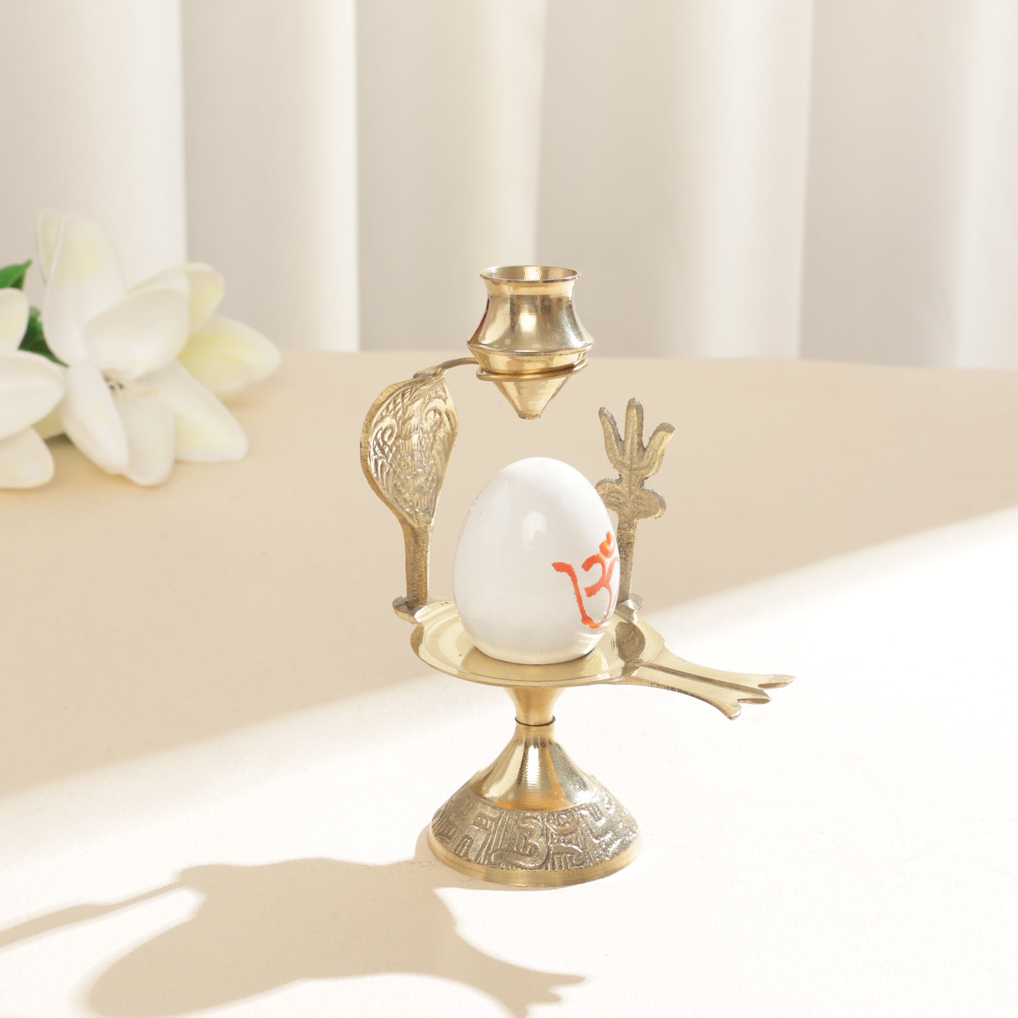 Brass White Shaligram Shivling - 4.5 Inch