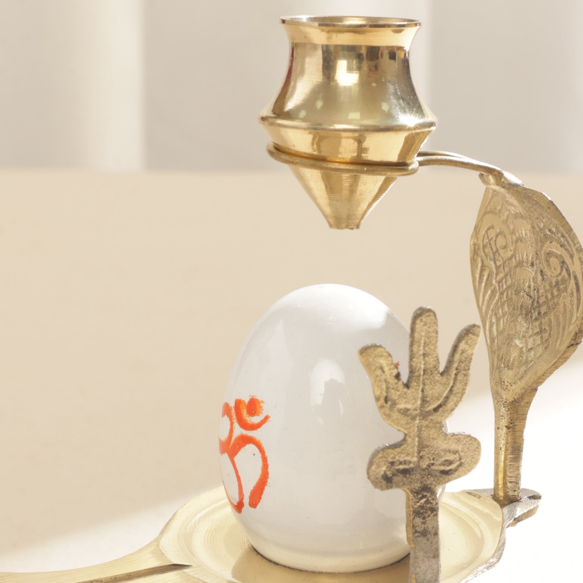 Brass White Shaligram Shivling - 4.5 Inch