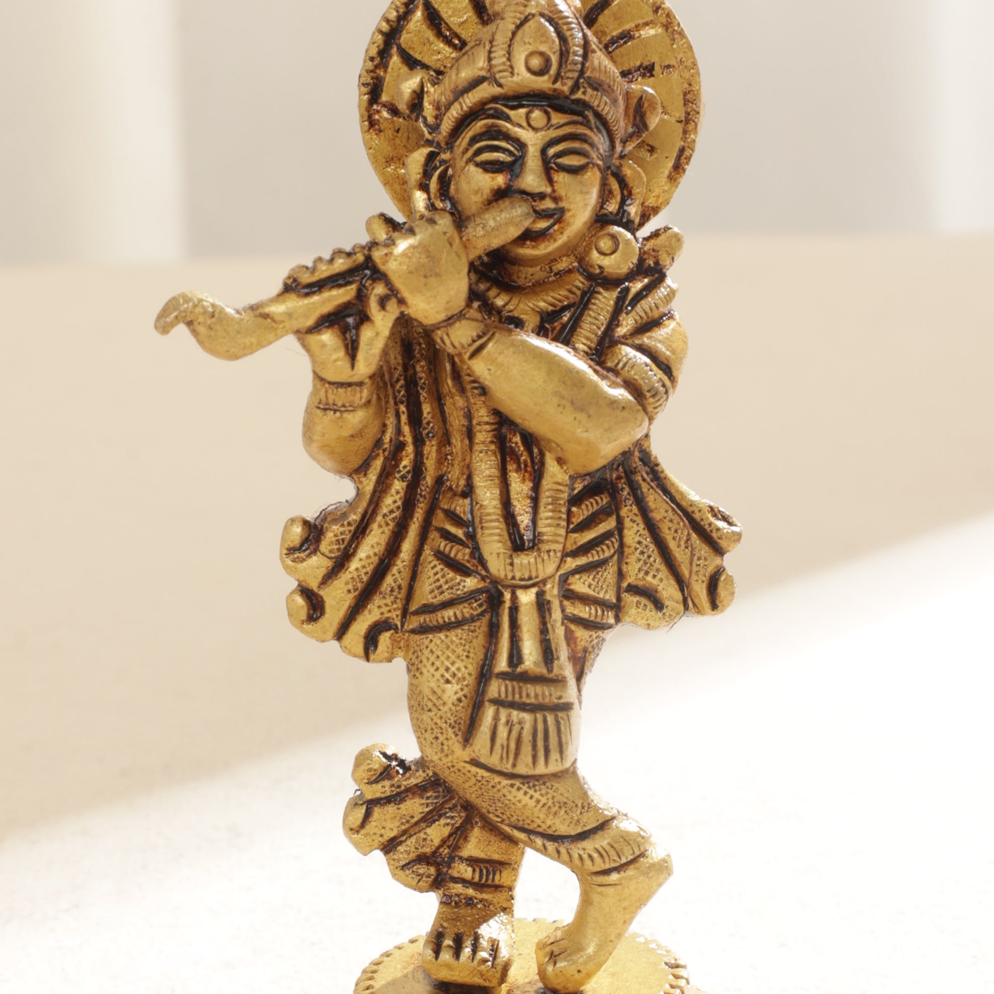Brass Krishna Idol- 4 inch