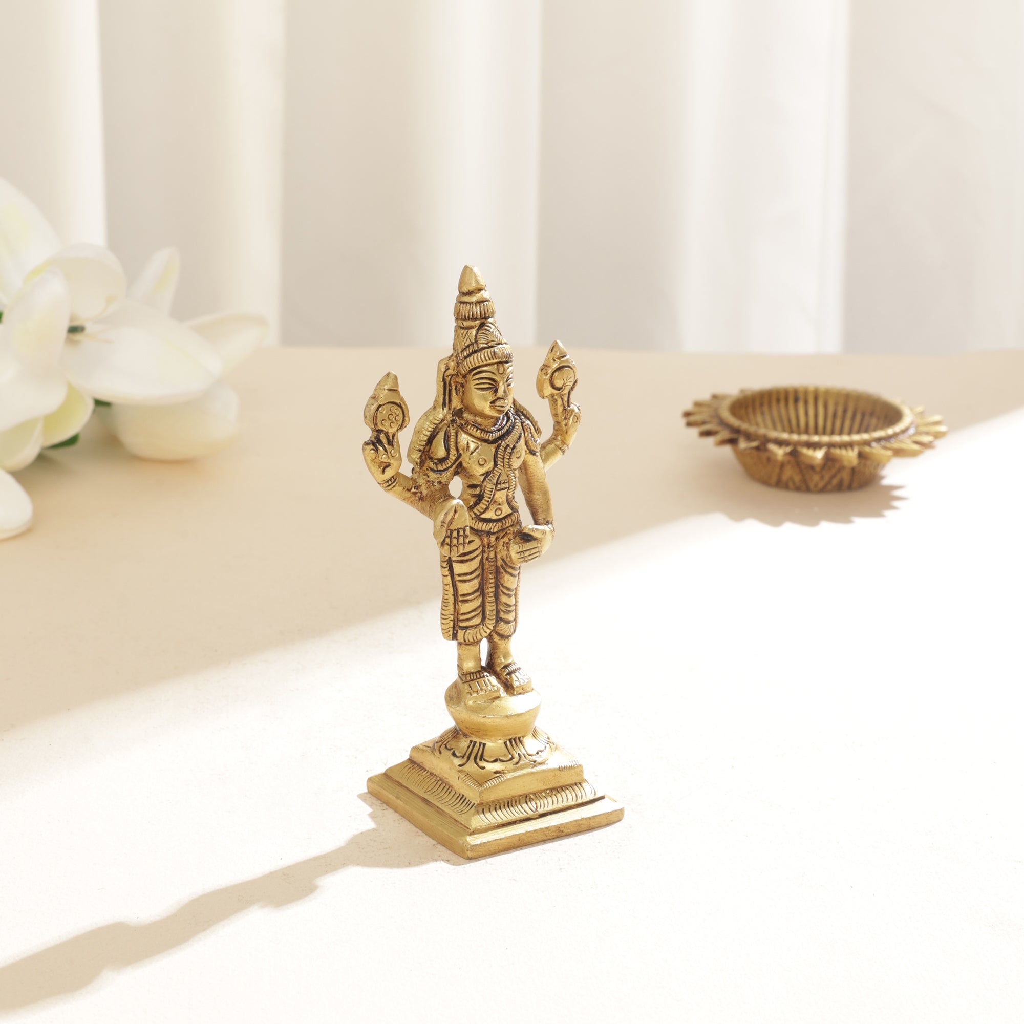 Brass Balaji with Devasena and Valli - 4 inch