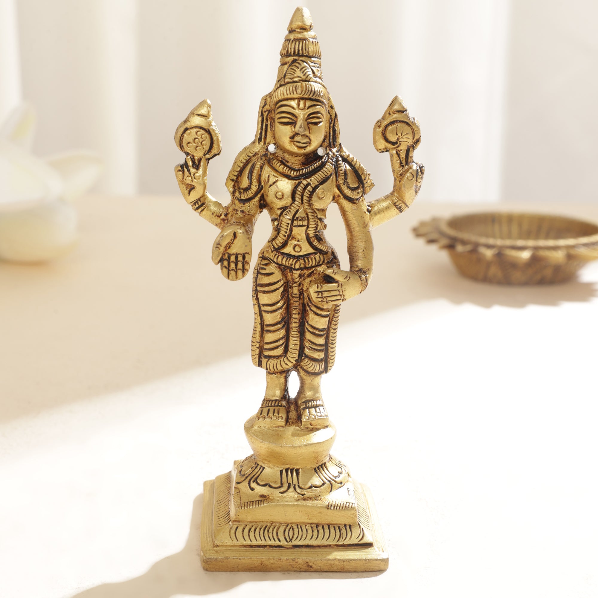 Brass Balaji with Devasena and Valli - 4 inch