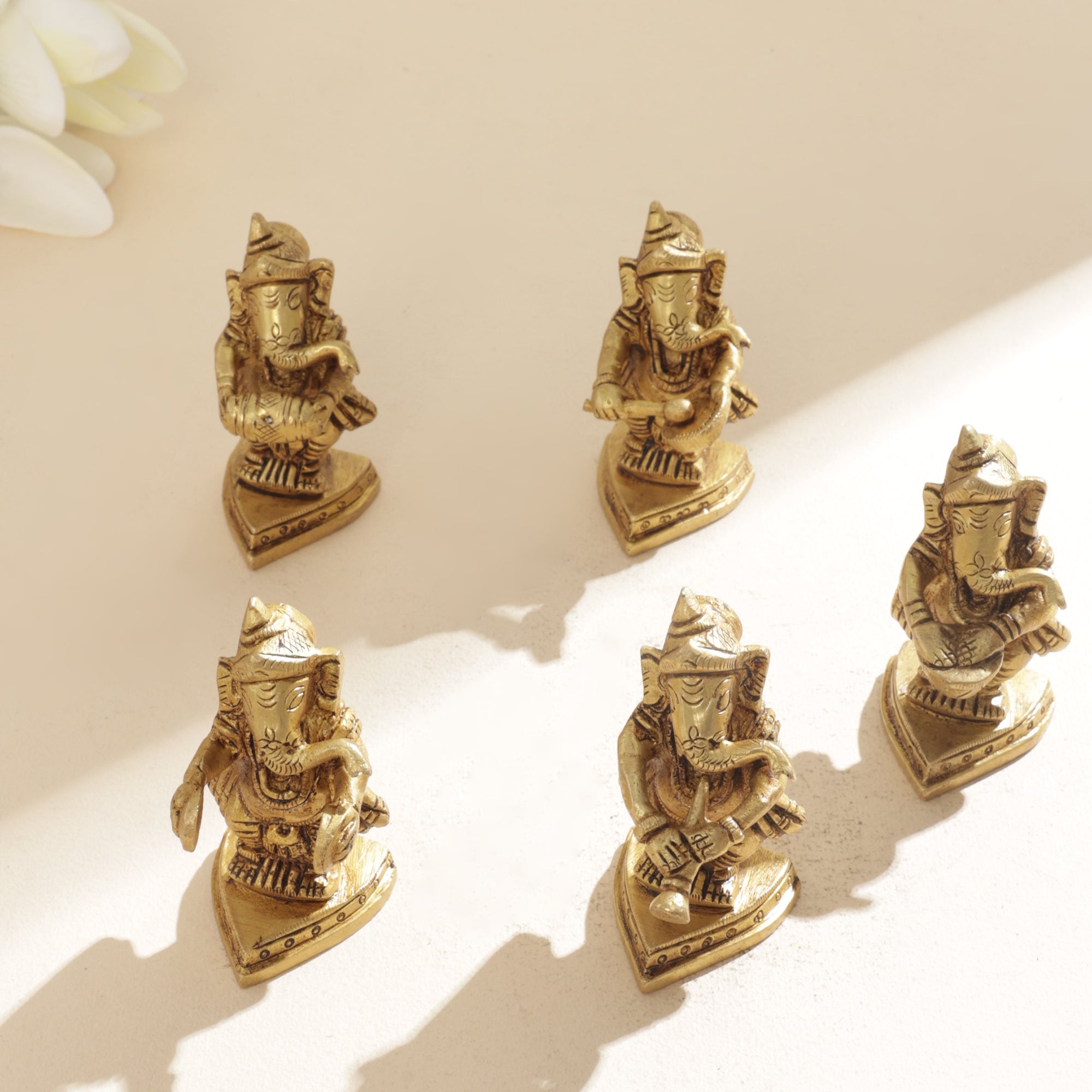 Brass Dancing Ganesha Music Set - 3 inch