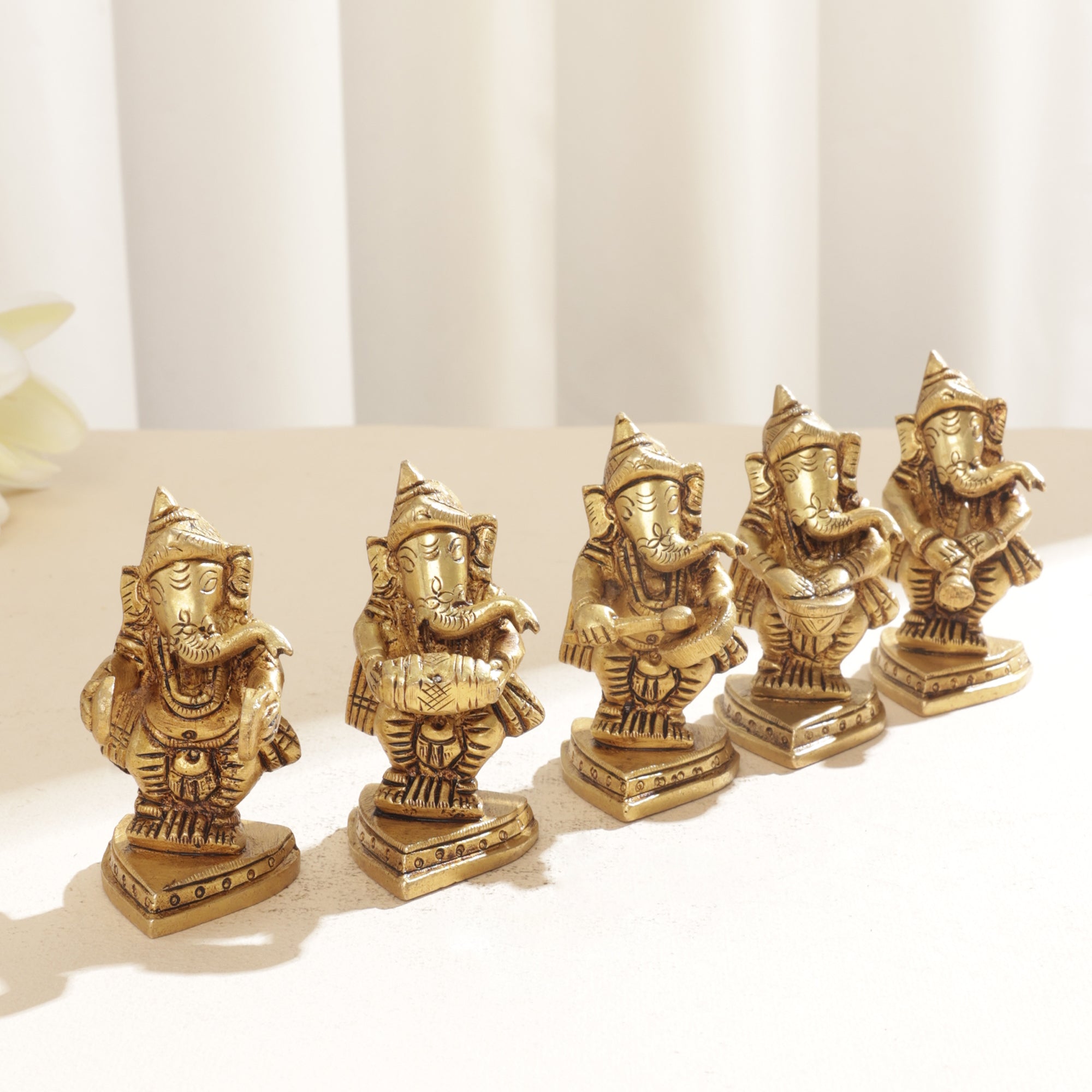 Brass Dancing Ganesha Music Set - 3 inch