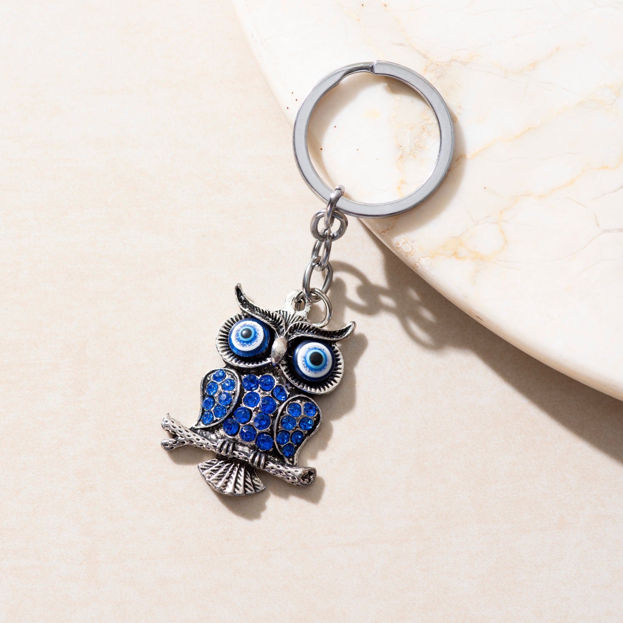 Evil Eye Owl for Good Luck Charm Metallic Keychain