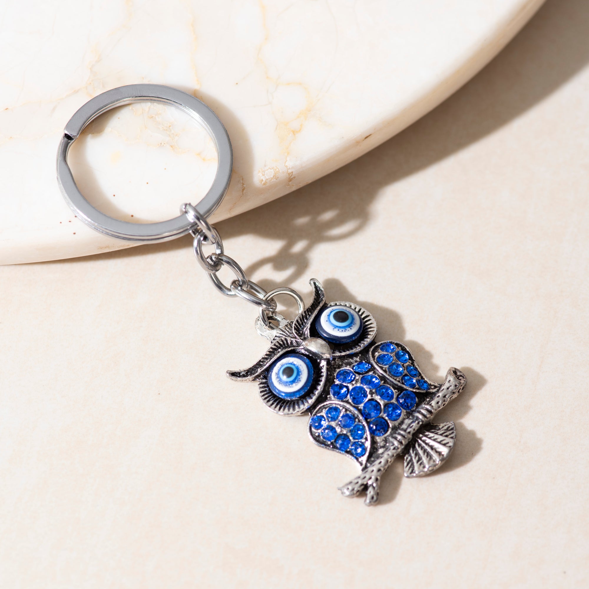 Evil Eye Owl for Good Luck Charm Metallic Keychain