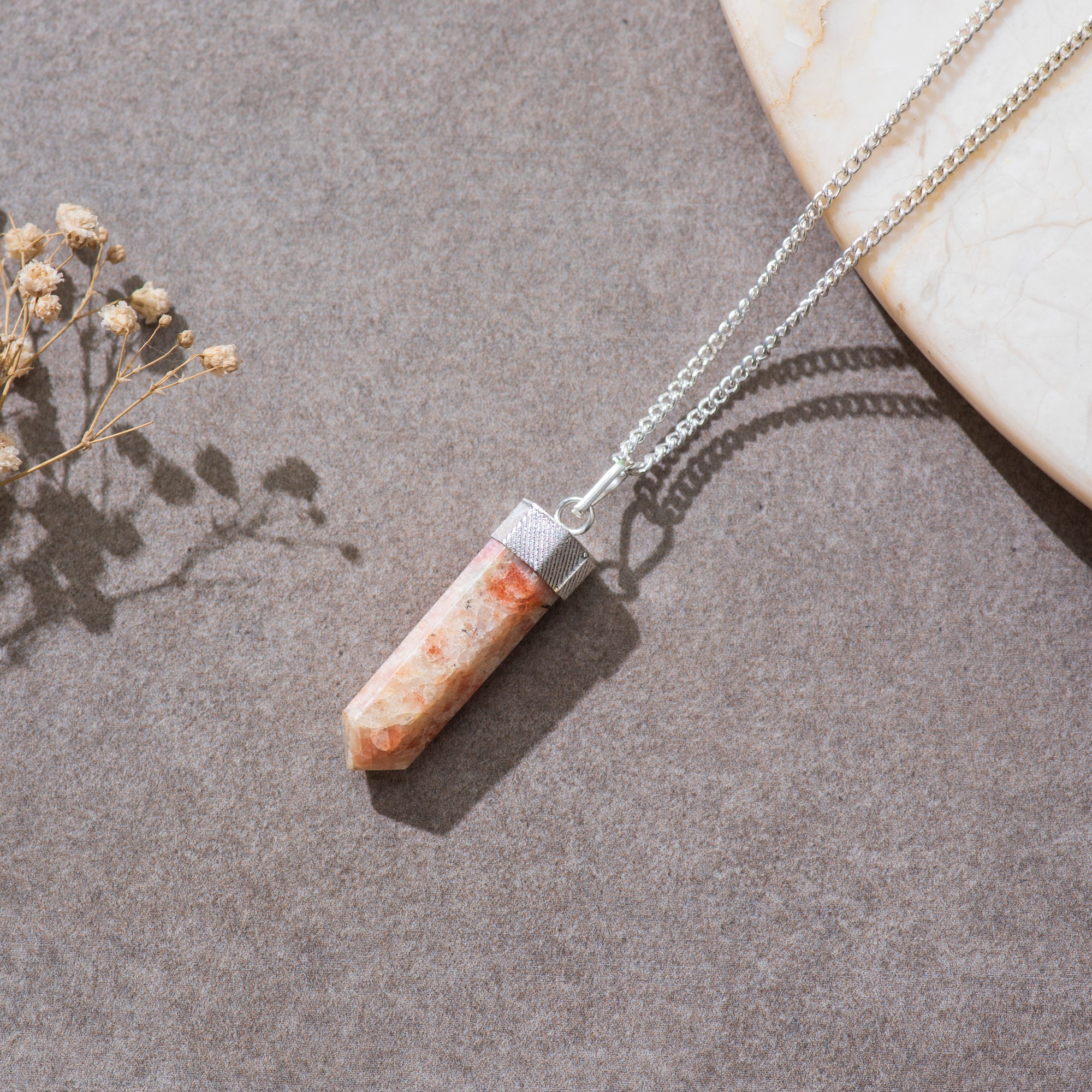 Natural Sun Stone Pendant with Chain