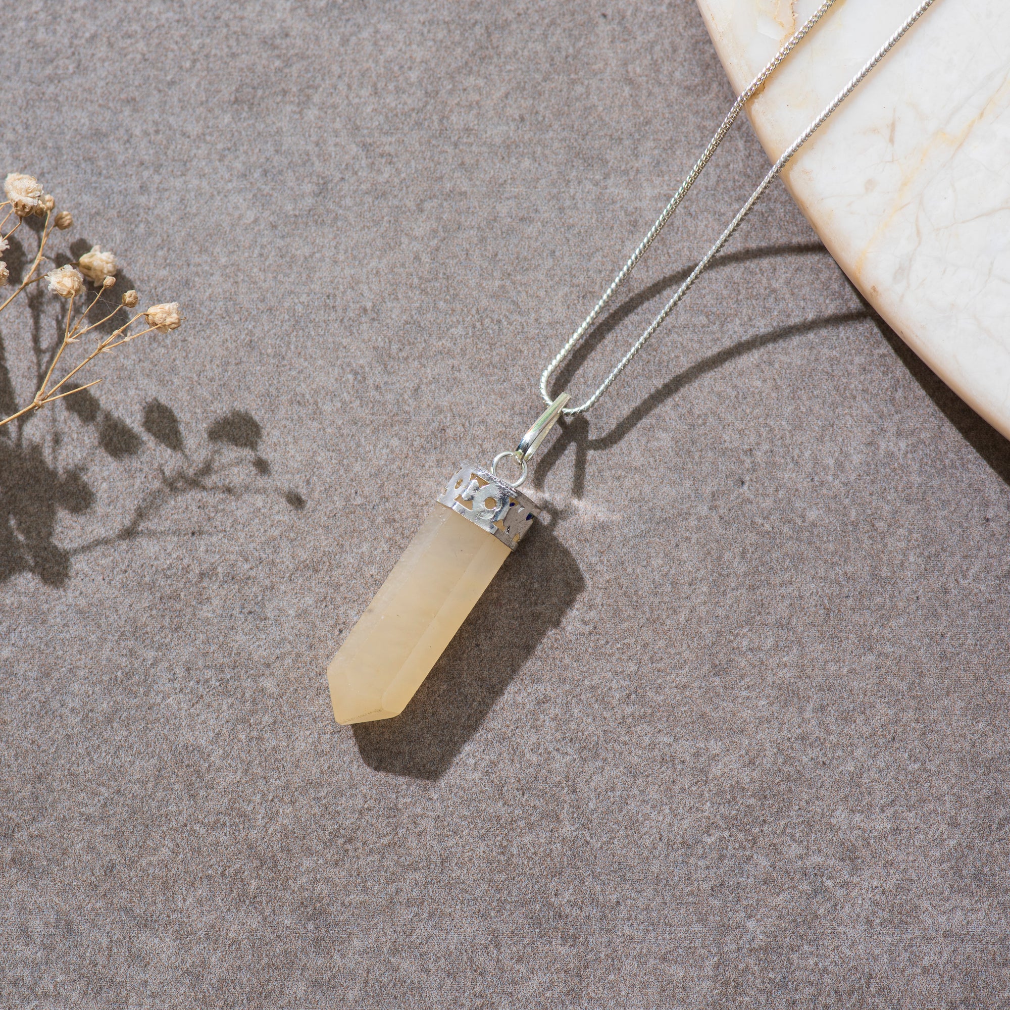 Yellow Calcite Pendant with Chain