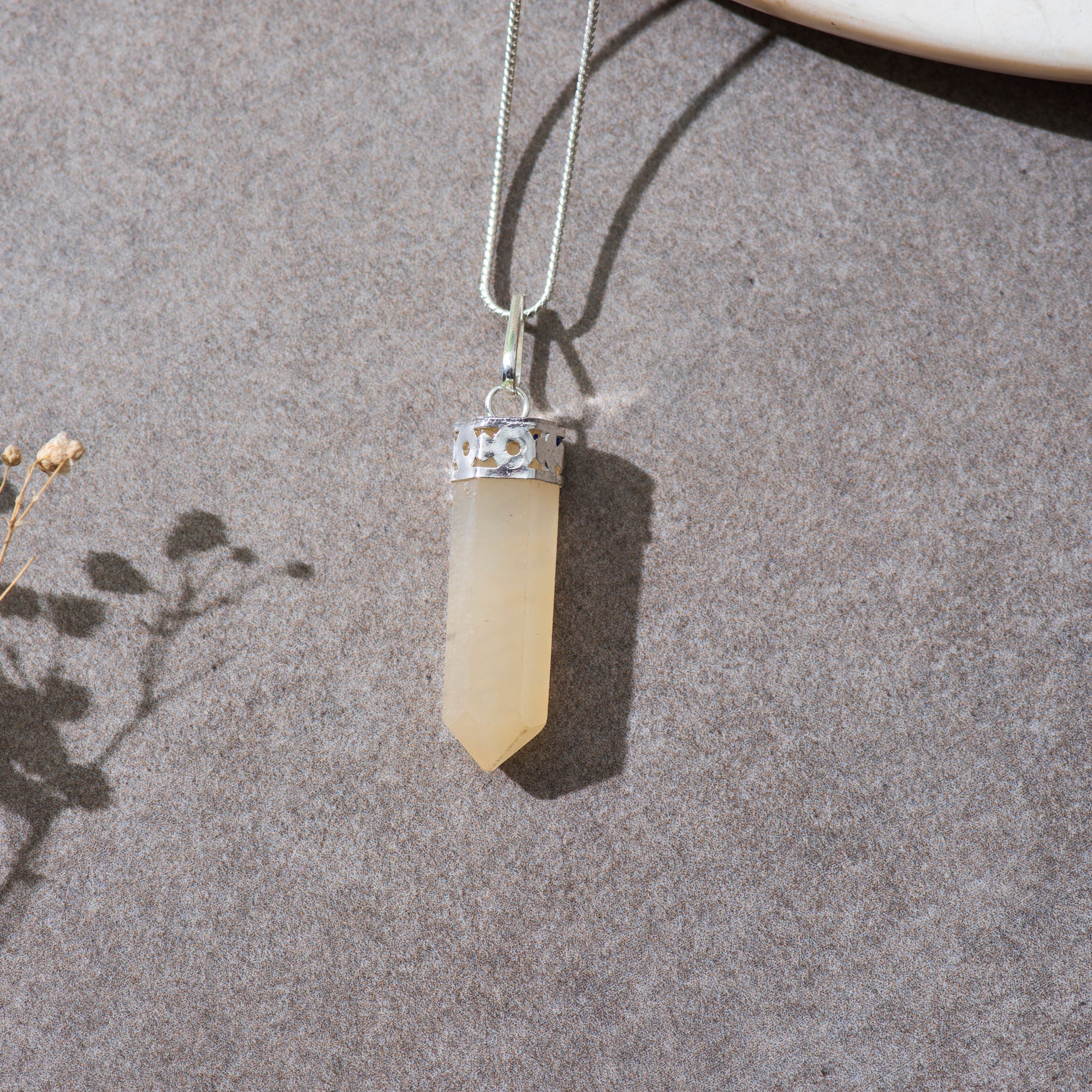 Yellow Calcite Pendant with Chain