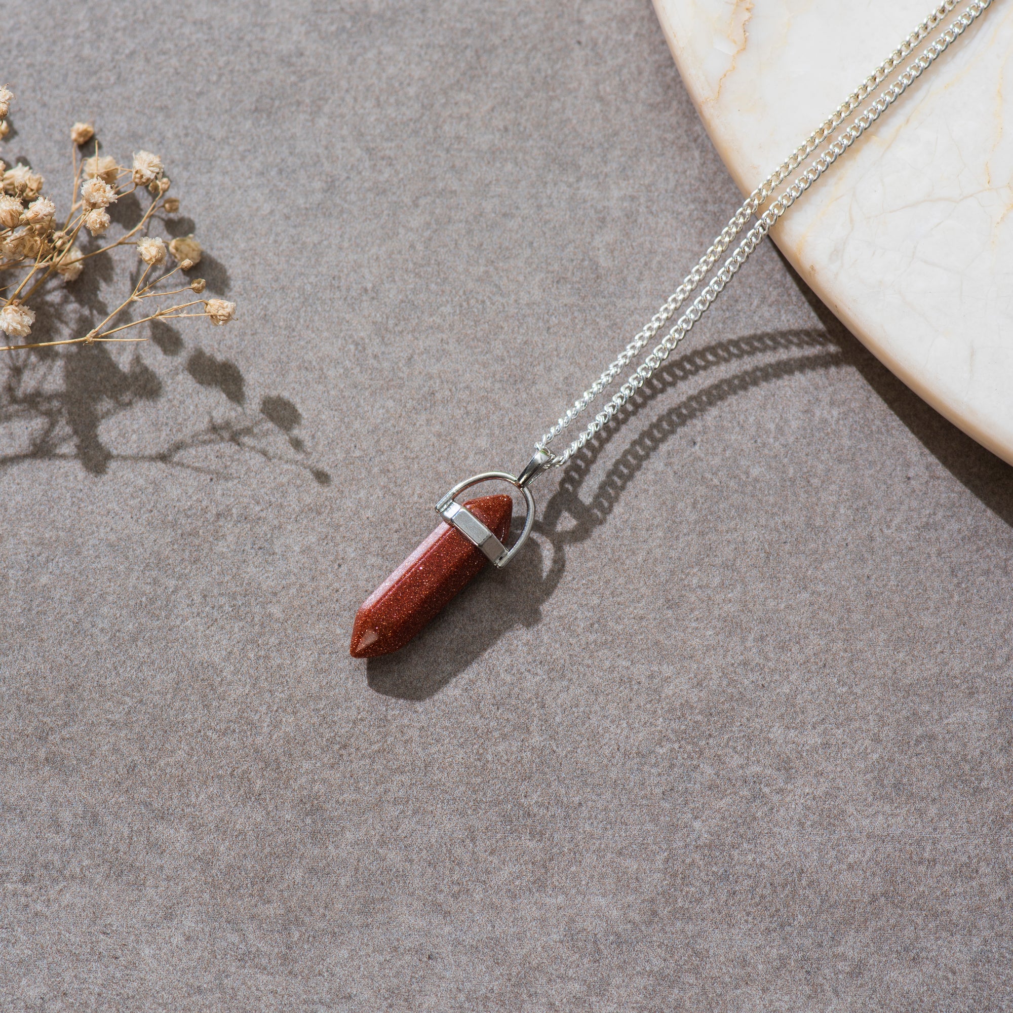 Red Sandstone Pendant with Chain