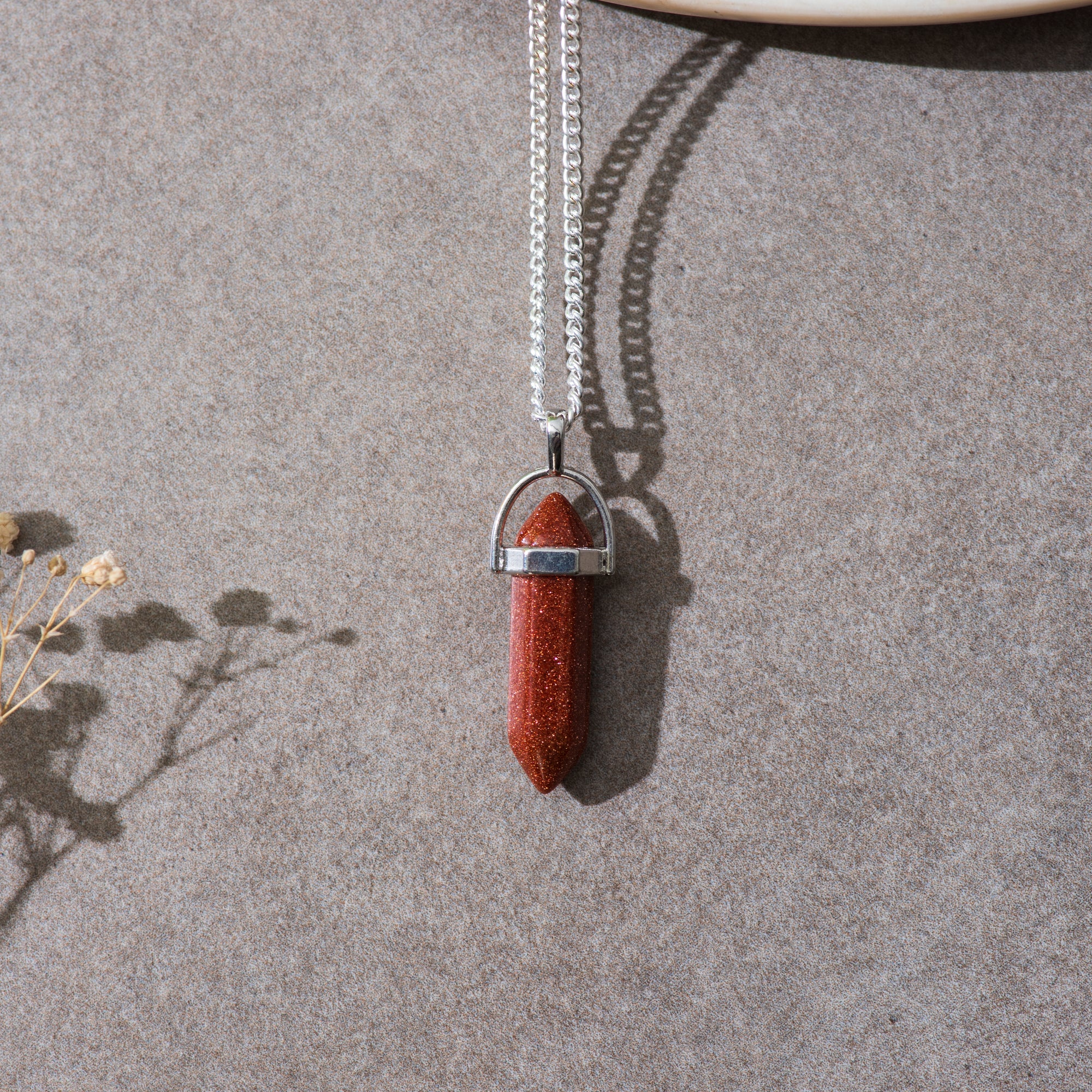 Red Sandstone Pendant with Chain